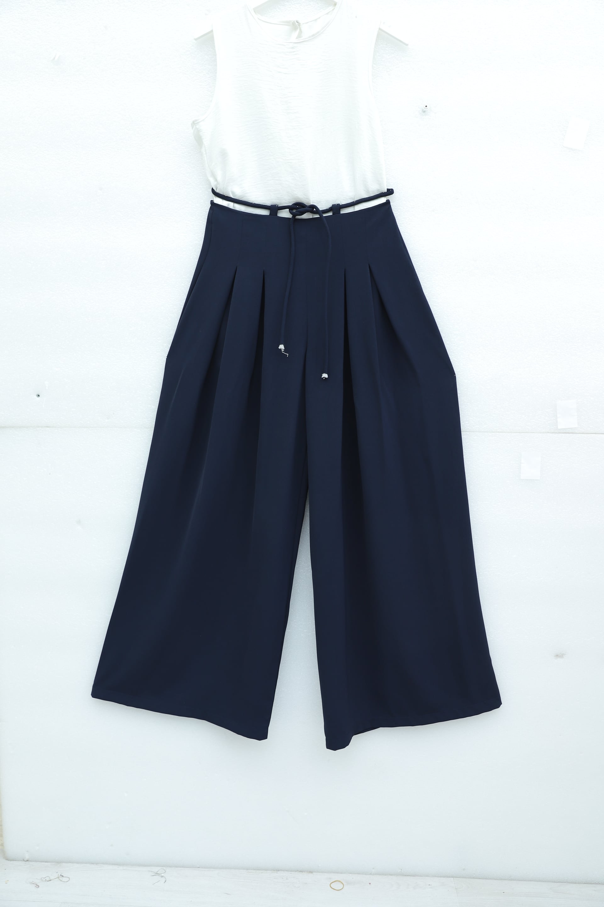 Women's High-Waist Drawstring Pleated Wide-Leg Trousers - Navy - Podyumplus - by Peralane - photo 5