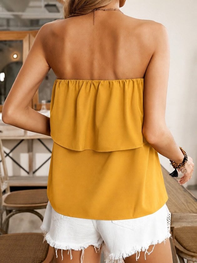 Women's Strapless Ruffled Off-Shoulder Blouse in Mustard Yellow - Janes - by Peralane - photo 3