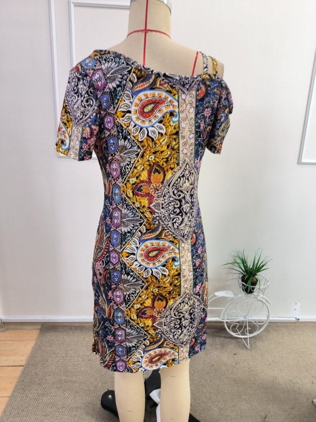 Women's Short Sleeve Shoulder-Strap Patterned Short Suprem Dress - Janes - by Peralane - photo 5