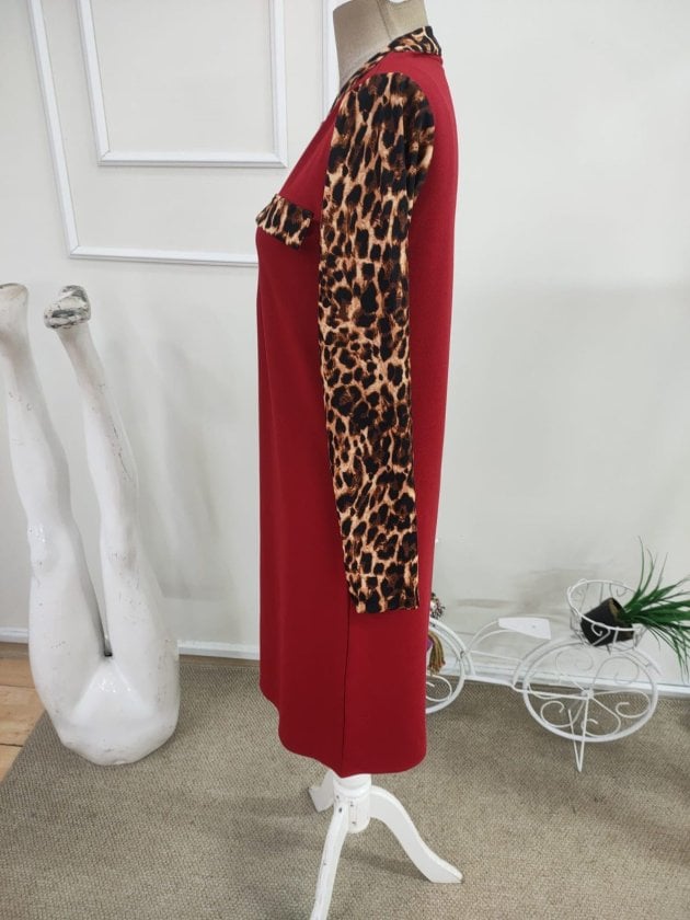 Women's Long Sleeve Midi Crepe Dress with Leopard Print Pockets - Janes - by Peralane - photo 6