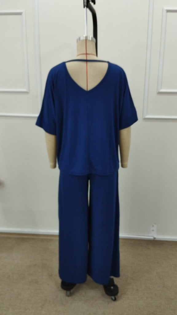 Women's V-Neck Short-Sleeve Viscose Blouse and Wide-Leg Trousers Two-Piece Set - Janes - by Peralane - photo 6