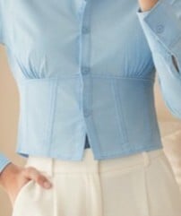 Slim Fit Poplin Blouse and Maxi Skirt Set - Light Blue and White - Bigdart - by Peralane - photo 2