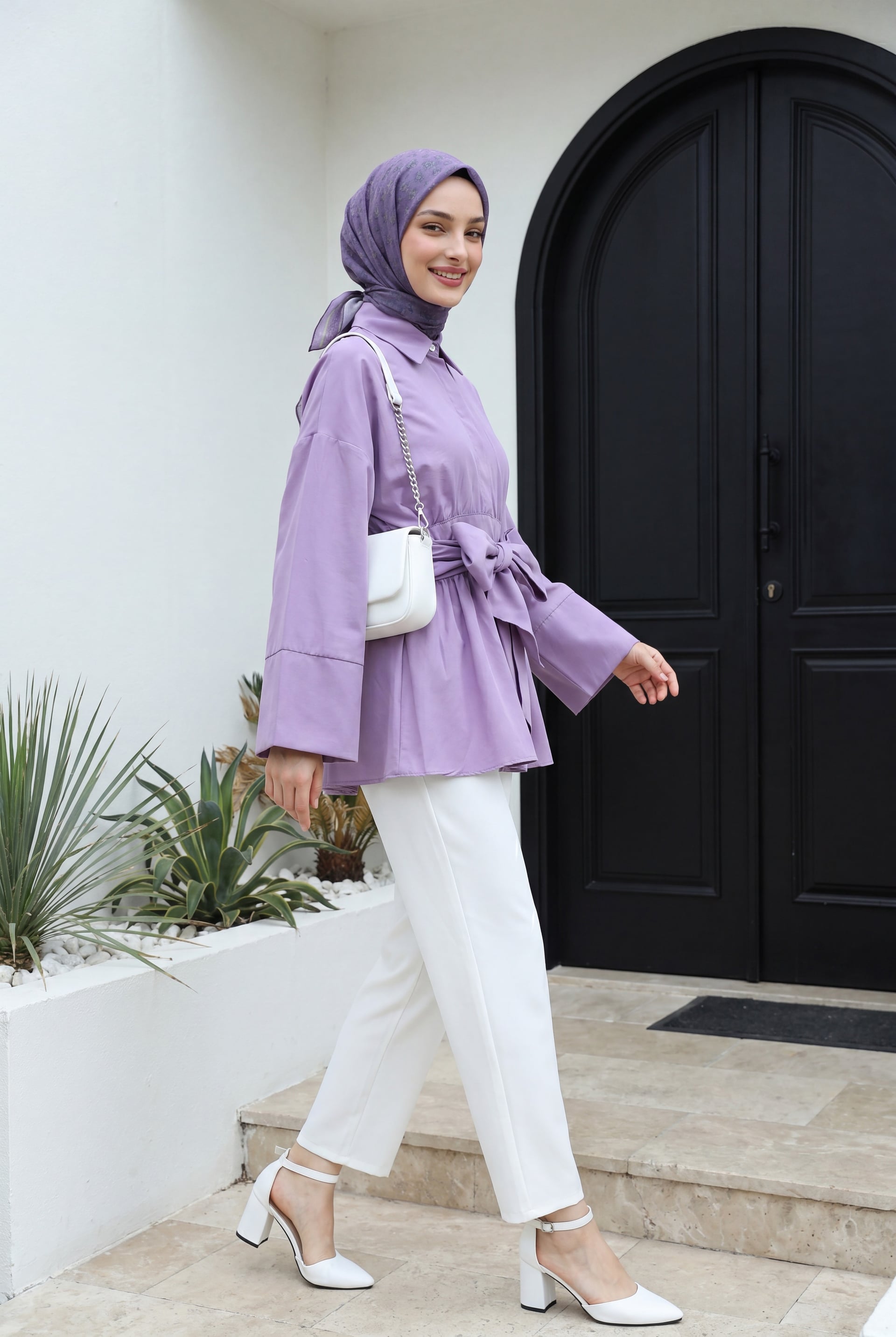 White Drawstring Wide-Leg Trousers with Slim Ankle - Podyumplus - by Peralane - photo 3