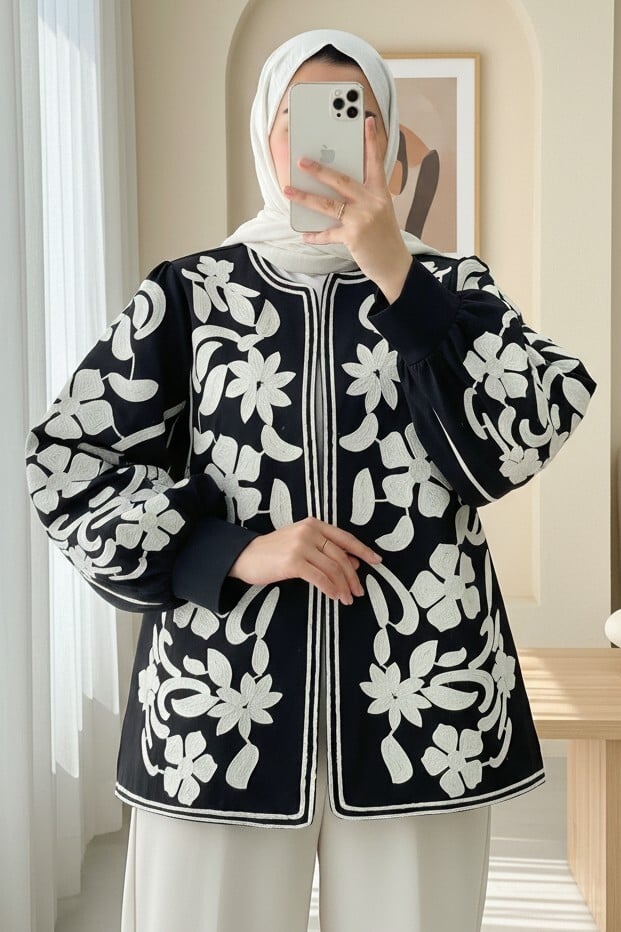 Embroidered Lined Jacket for Women - Black - Podyumplus - by Peralane - photo 2
