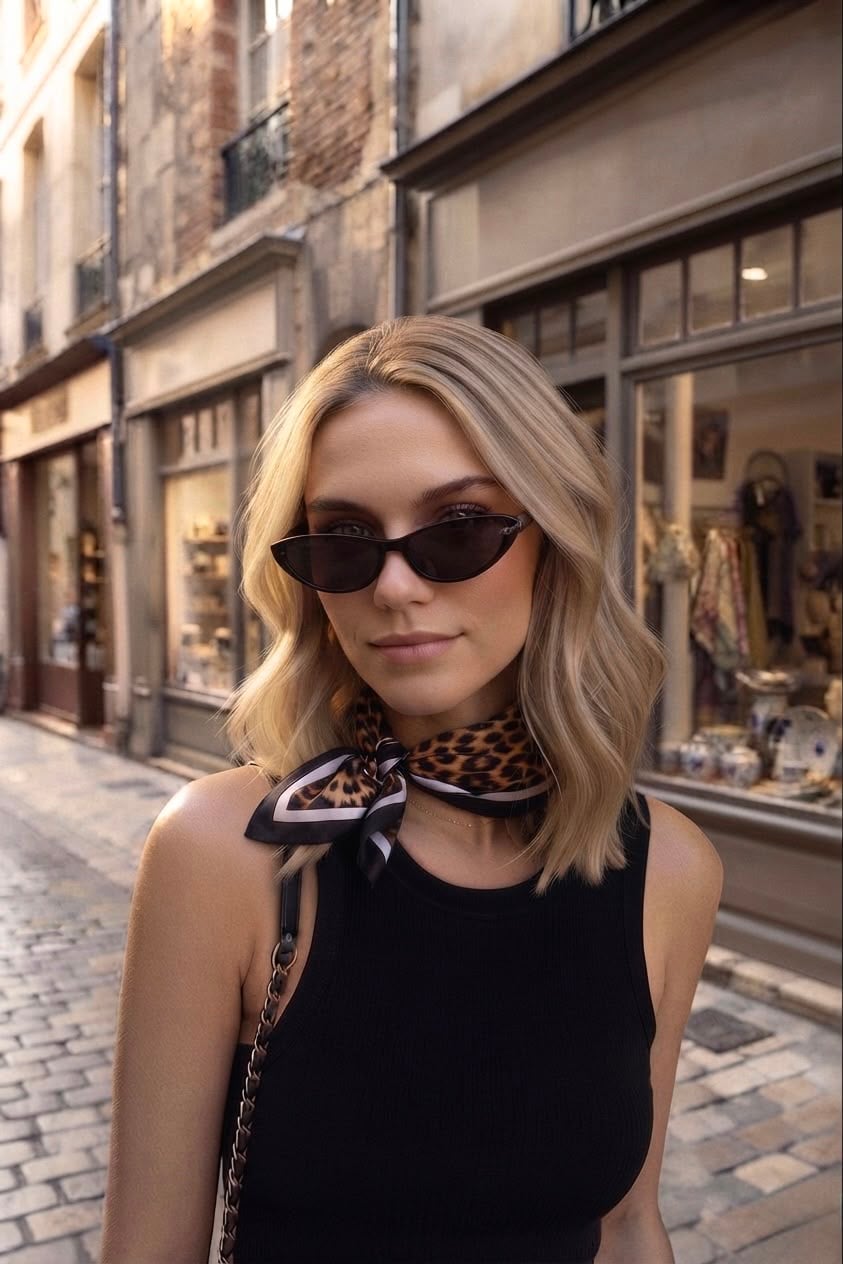 Black Leopard Print Bandana Scarf 50x50 cm - Nesvay - by Peralane
