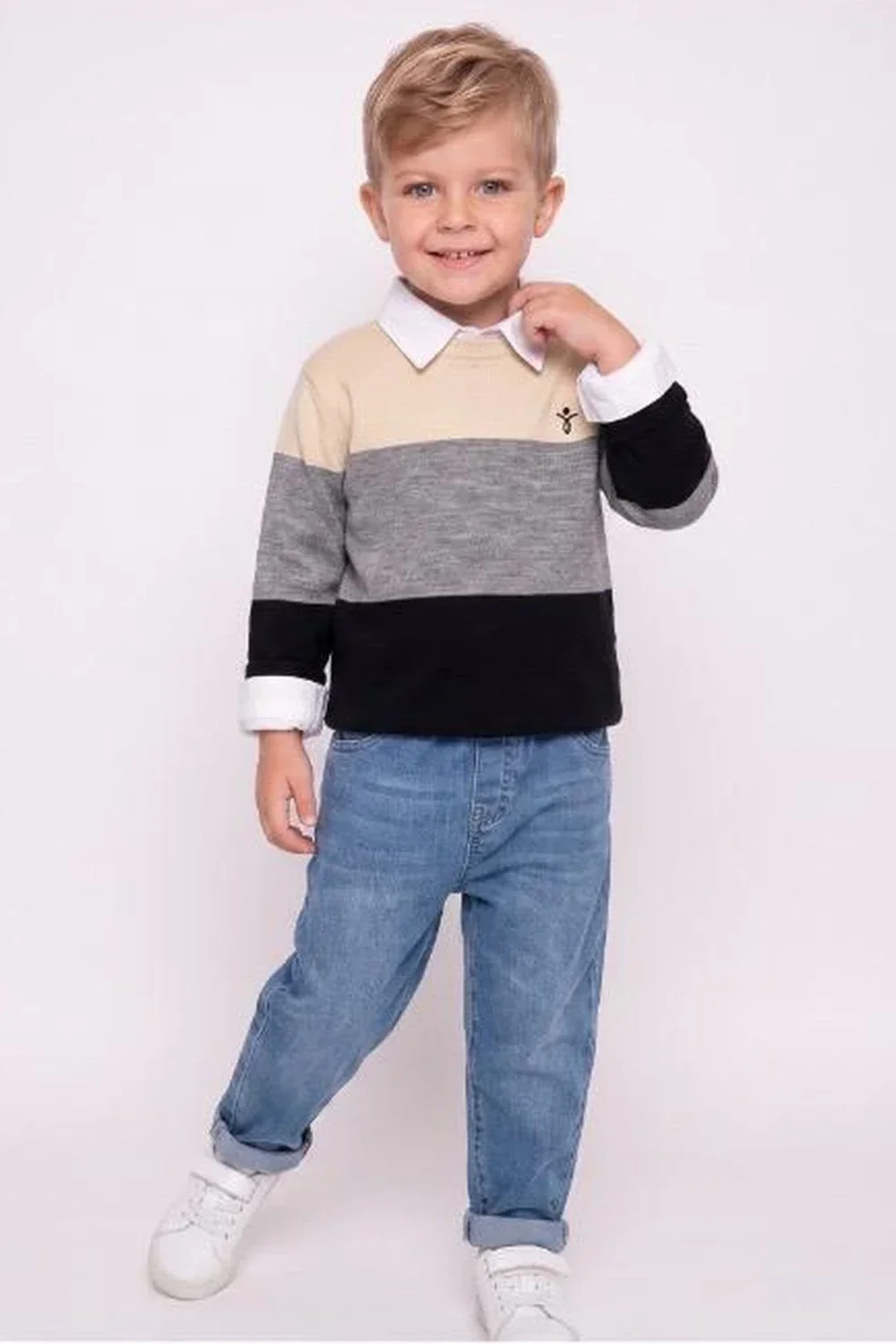 Boys' Knitted Polo Shirt Set - Color Block Stripes - Has Bereket - by Peralane