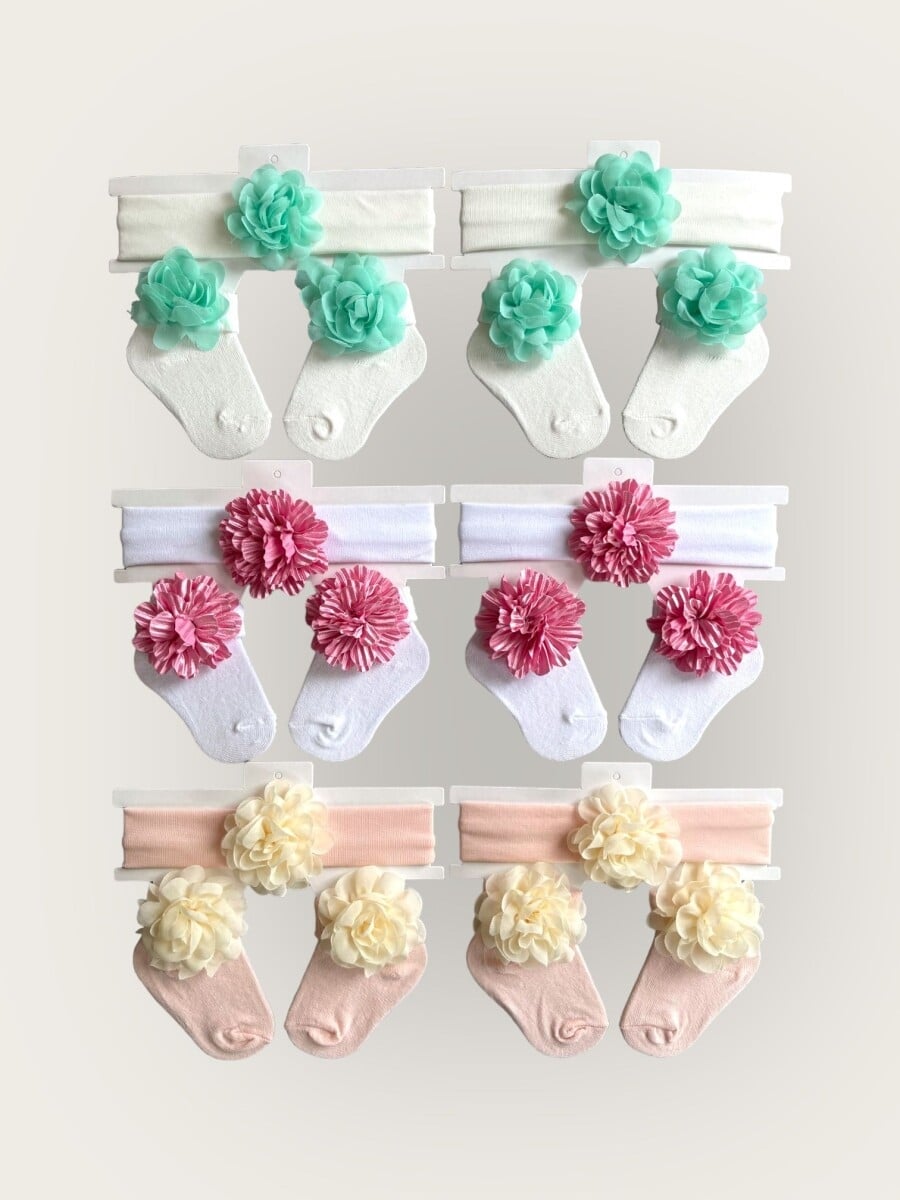 Baby Girl Floral Headband and Sock Set 0-6M - Algiy Mini - by Peralane