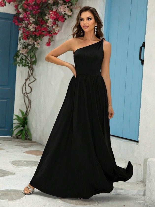 Women's One-Shoulder Long Crepe Dress with Slit - Janes - by Peralane - photo 3