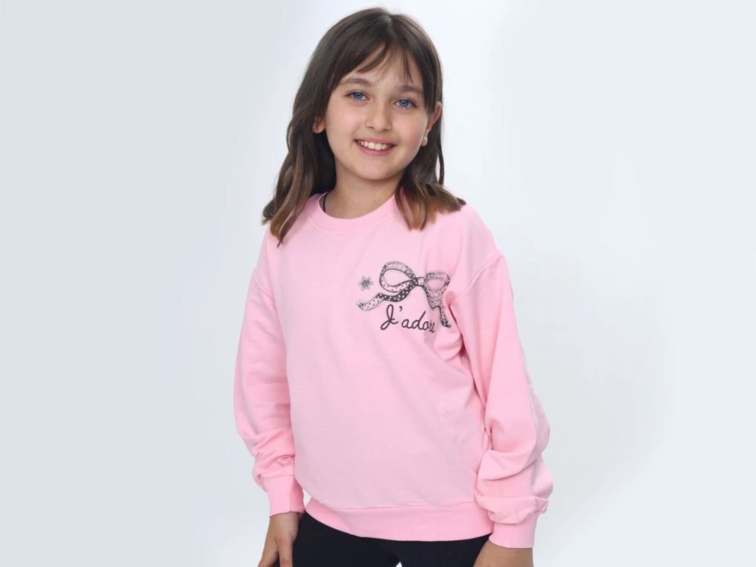 Girls' Bow Print Sweatshirt - Light Pink - Vizviz - by Peralane