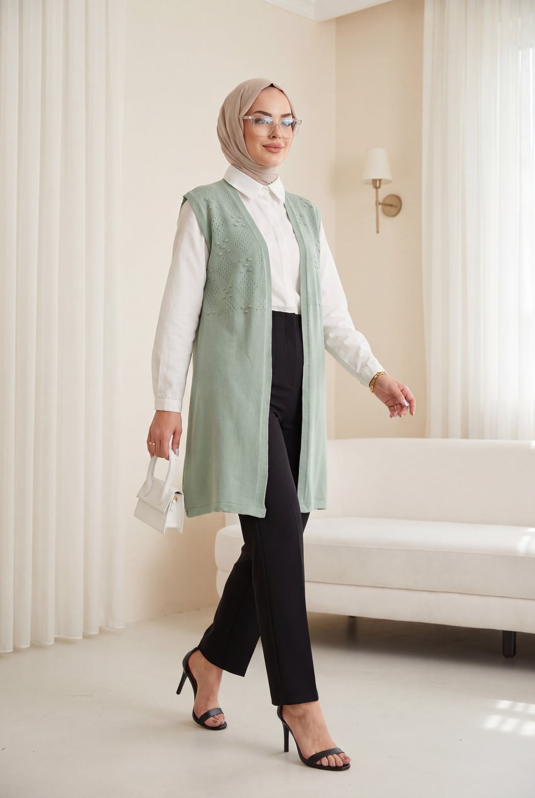 Pom-Pom Detail Openwork Knit Vest - Mint - Podyumplus - by Peralane - photo 2
