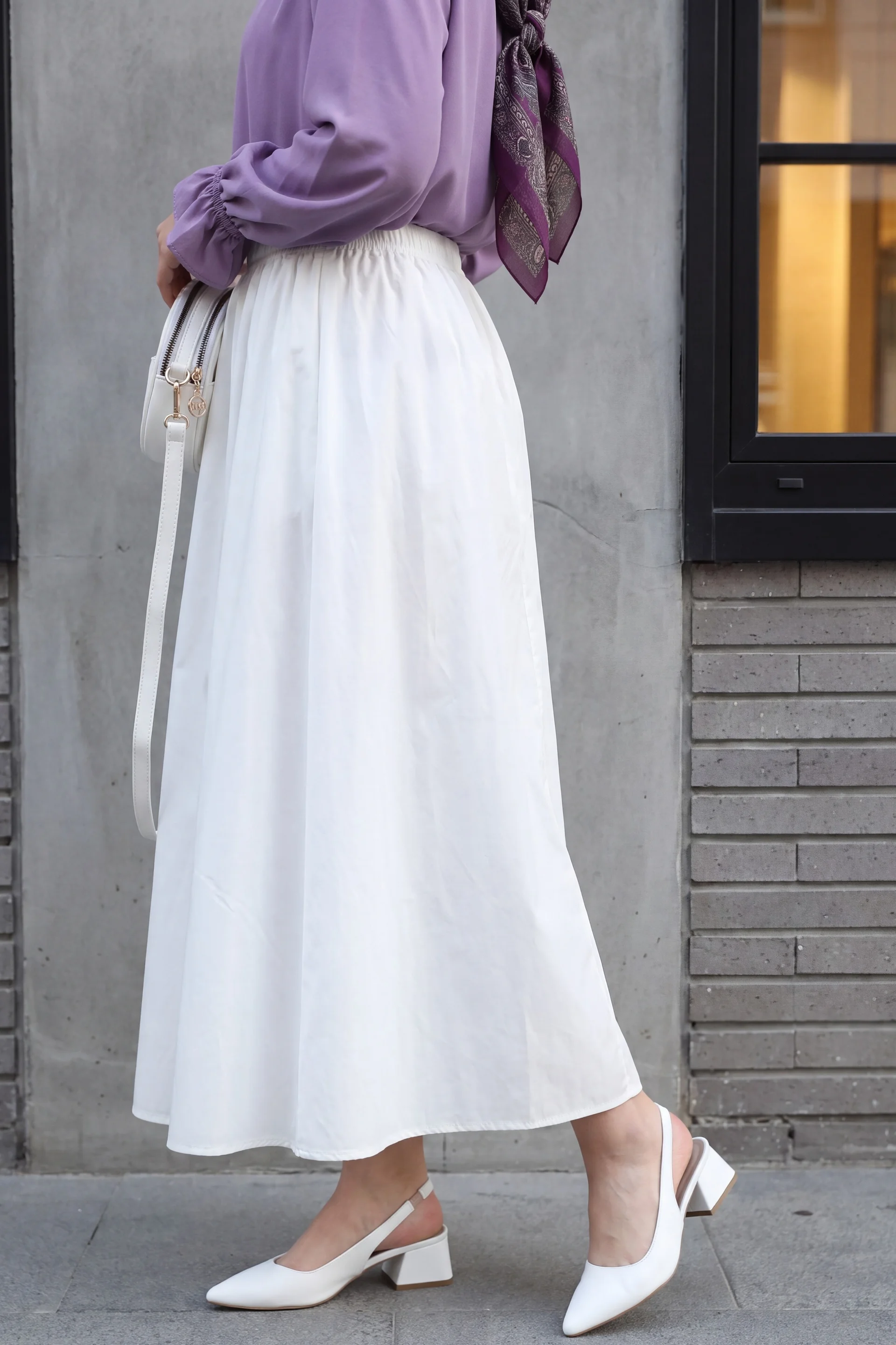Elasticated Waist Lined Pockets Parachute Skirt - White - Podyumplus - by Peralane