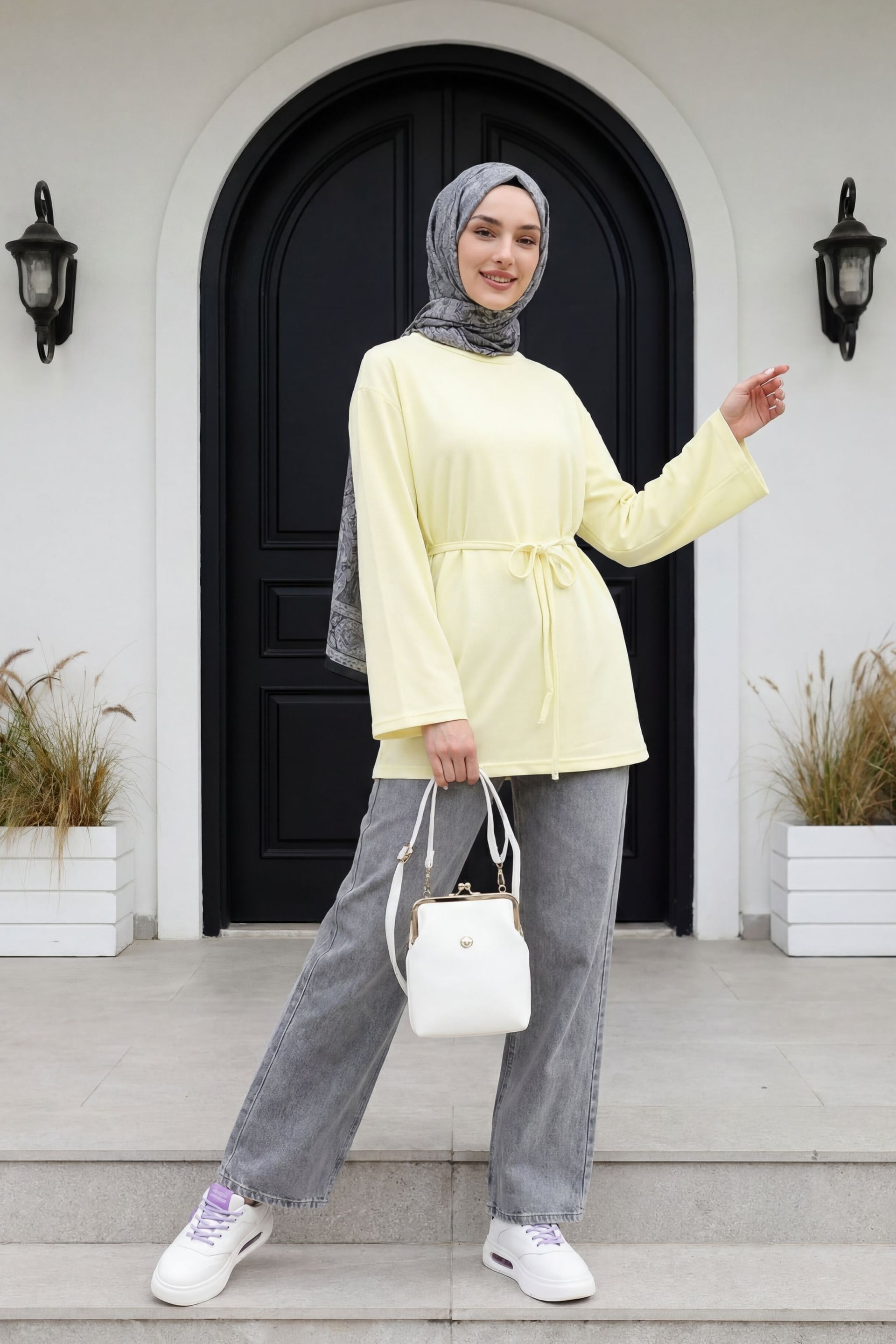 Elasticated Waist Wide-Leg Denim Trousers - Smoke - Podyumplus - by Peralane - photo 4