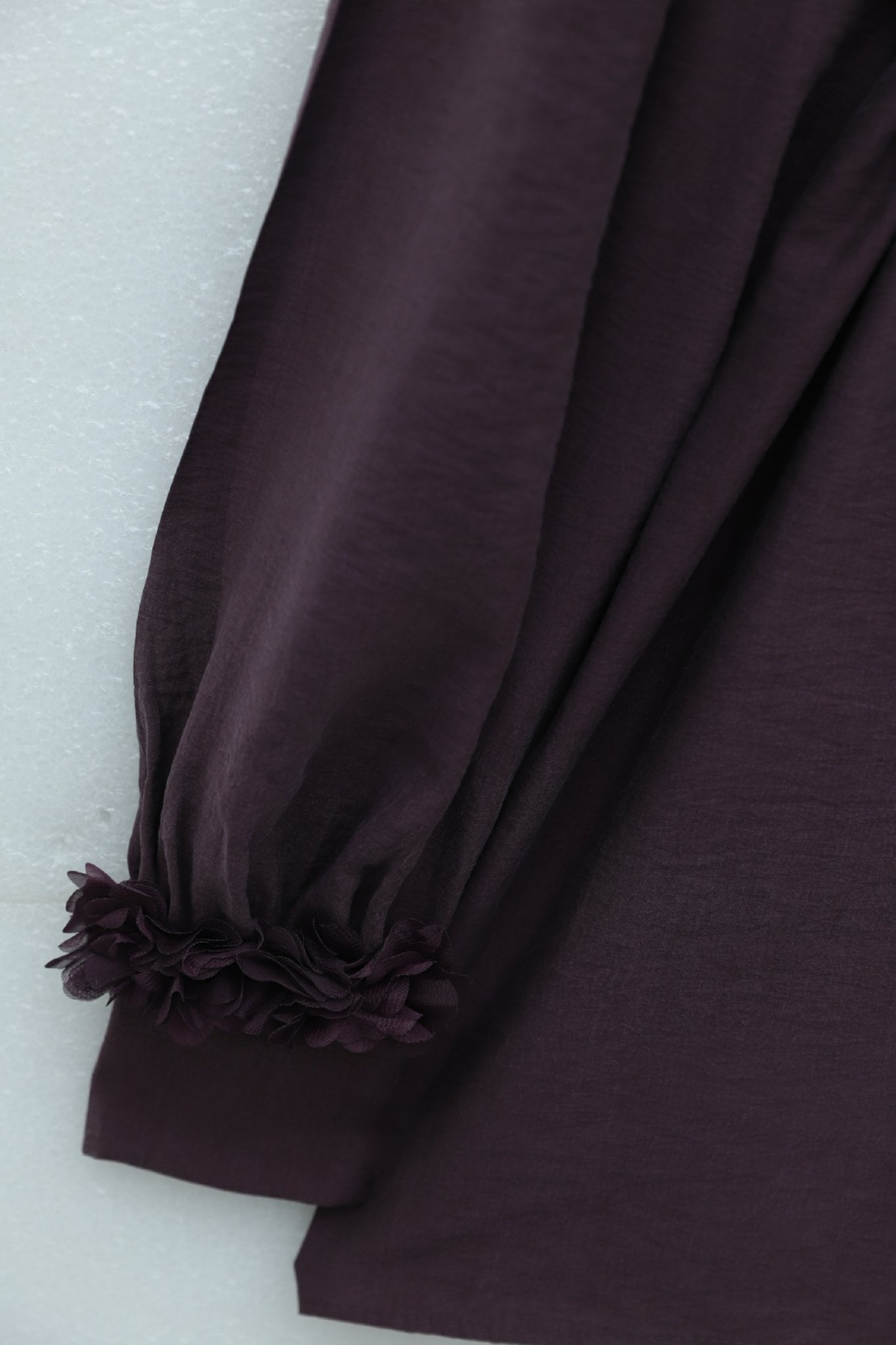 V-Neck Floral Sleeve Buttoned Tie Modal Tunic - Deep Plum - Podyumplus - by Peralane - photo 6