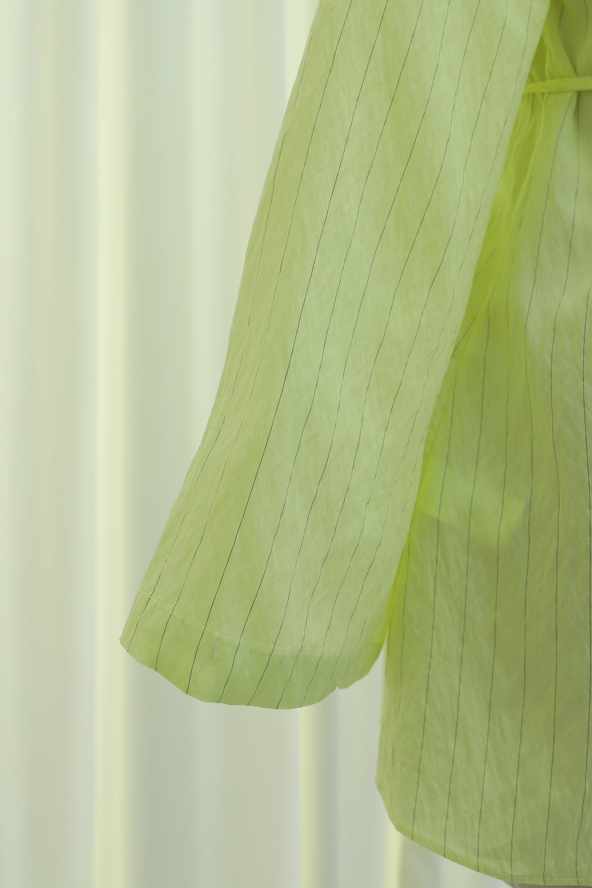 Side Collar Full-Button Striped Crinkle Tie Blouse - Light Yellow - Podyumplus - by Peralane - photo 7