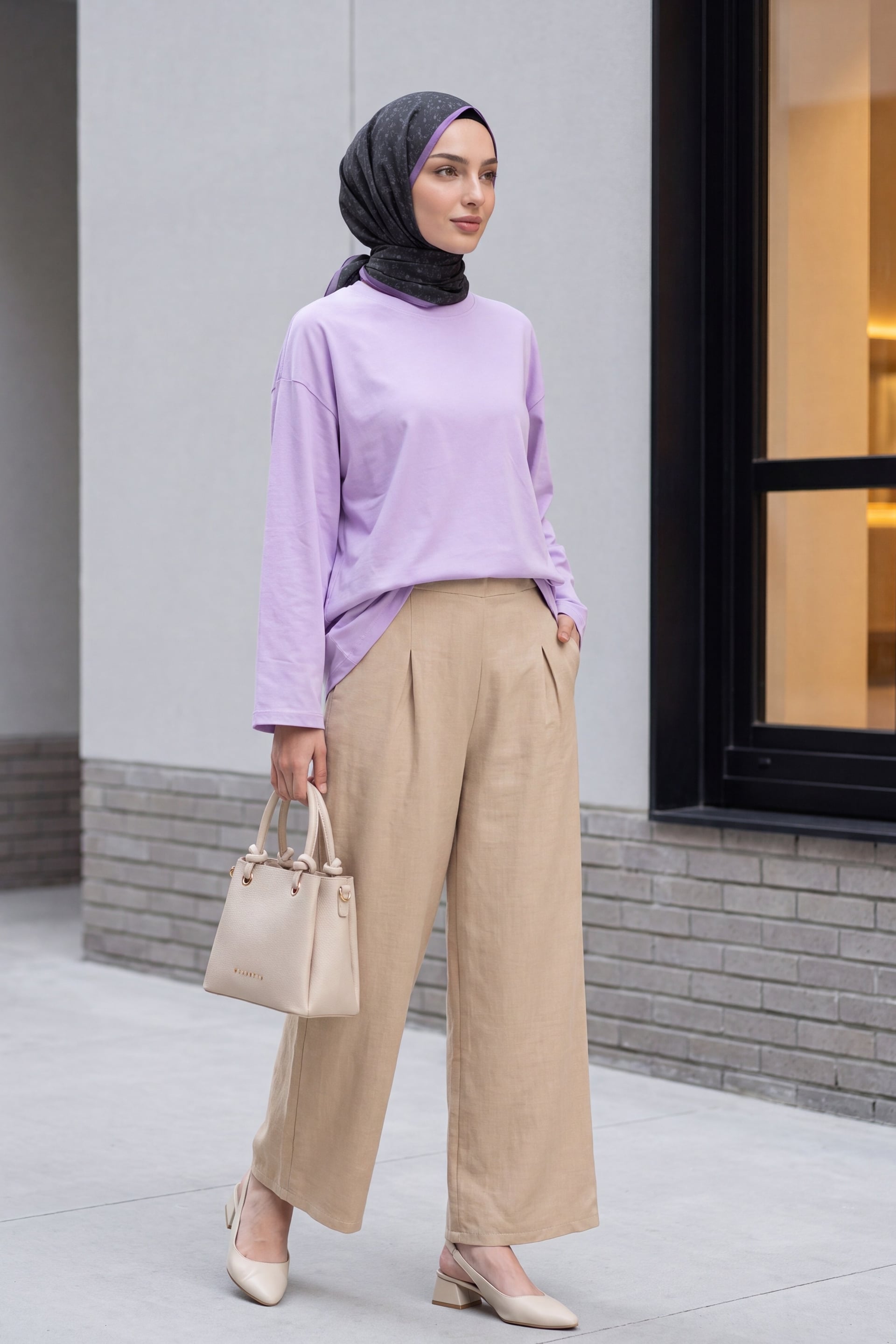 Elastic Waist Wide Leg Pleated Linen Look Trousers - Mink - Podyumplus - by Peralane - photo 5