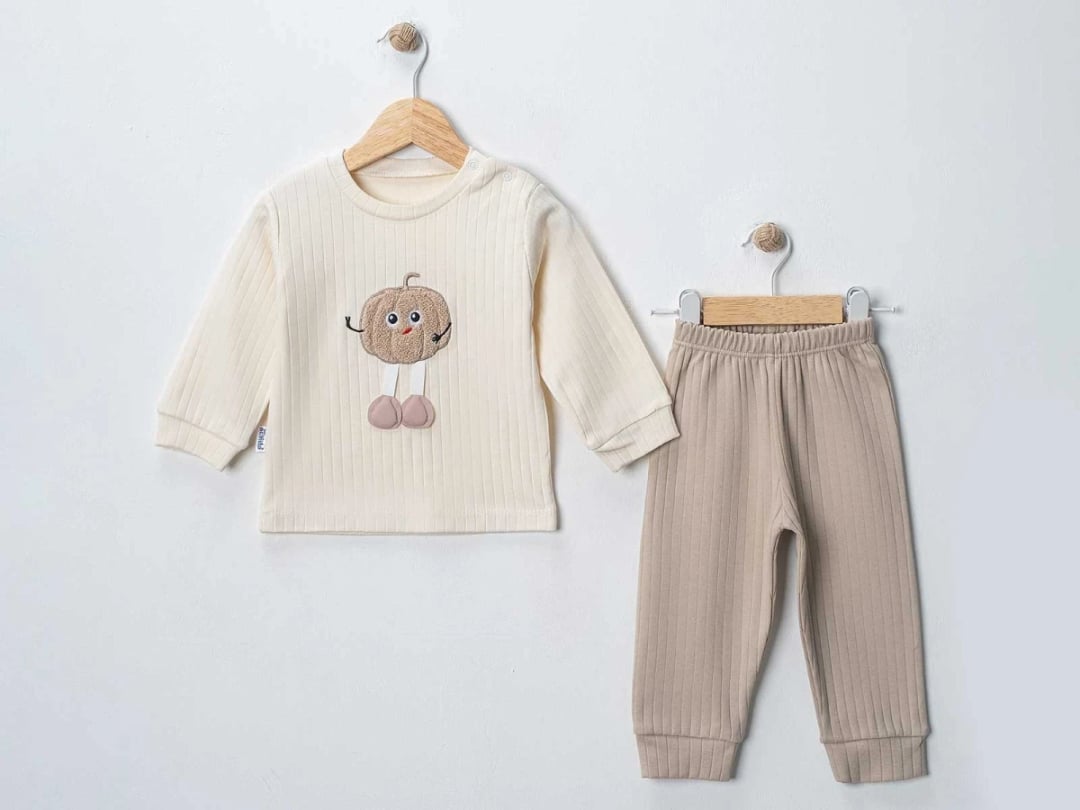 Pumpkin Print 2-Piece Baby Sleepwear Set - Beige - Nafitto - by Peralane