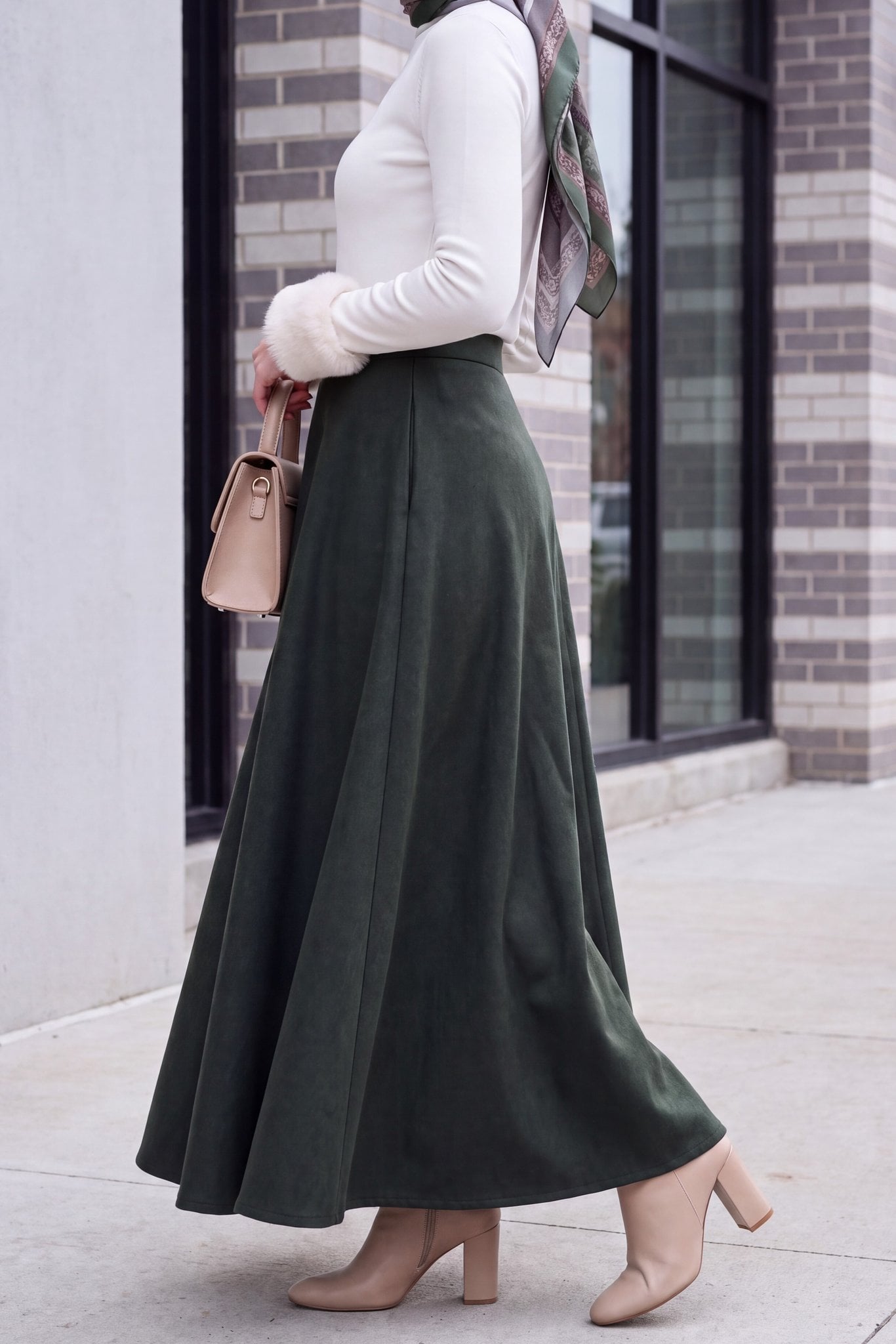 Zippered A-Line Skirt in Olive Green - Podyumplus - by Peralane - photo 6
