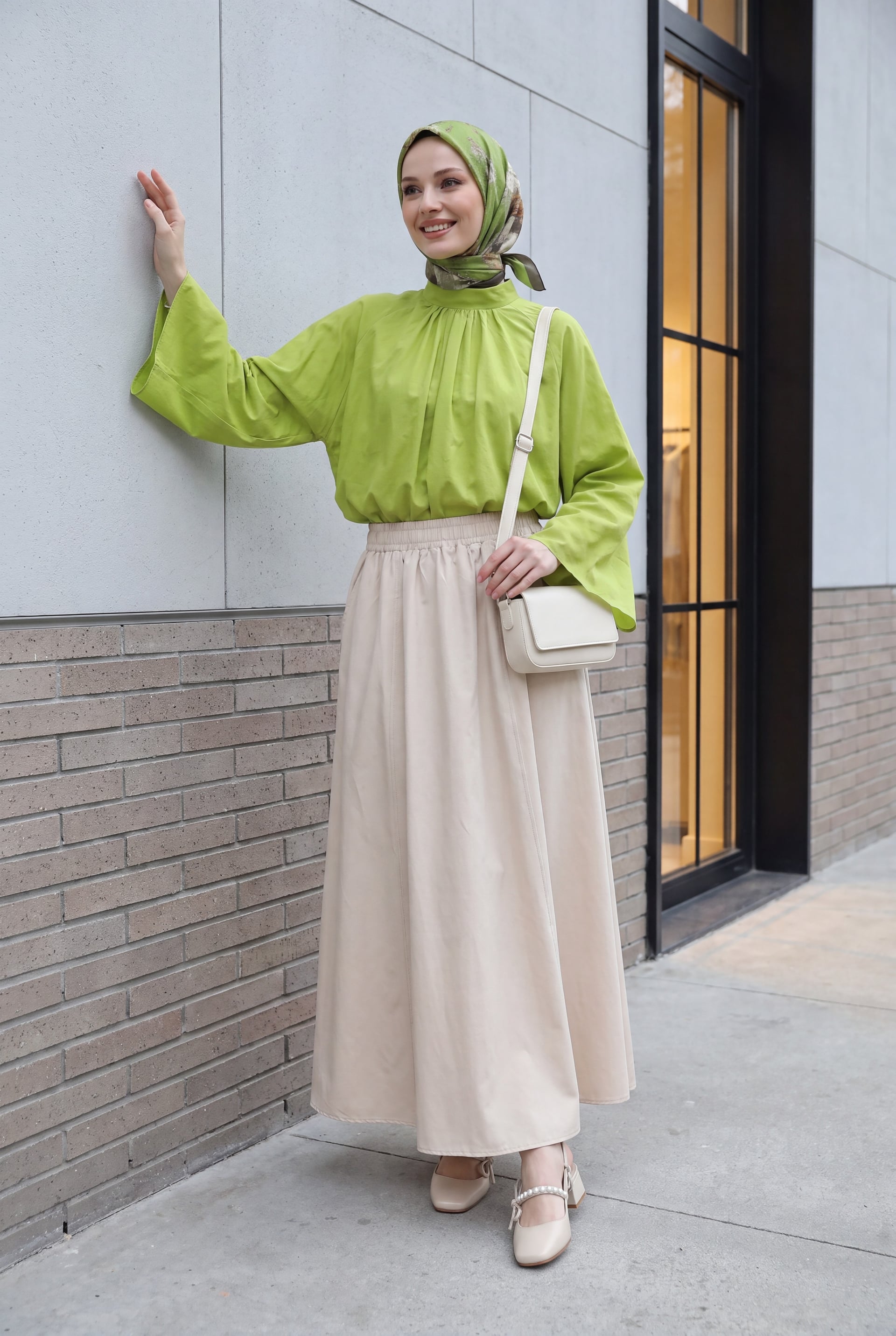 High Neck Spanish Sleeve Lined Voile Blouse - Pistachio Green - Podyumplus - by Peralane - photo 5