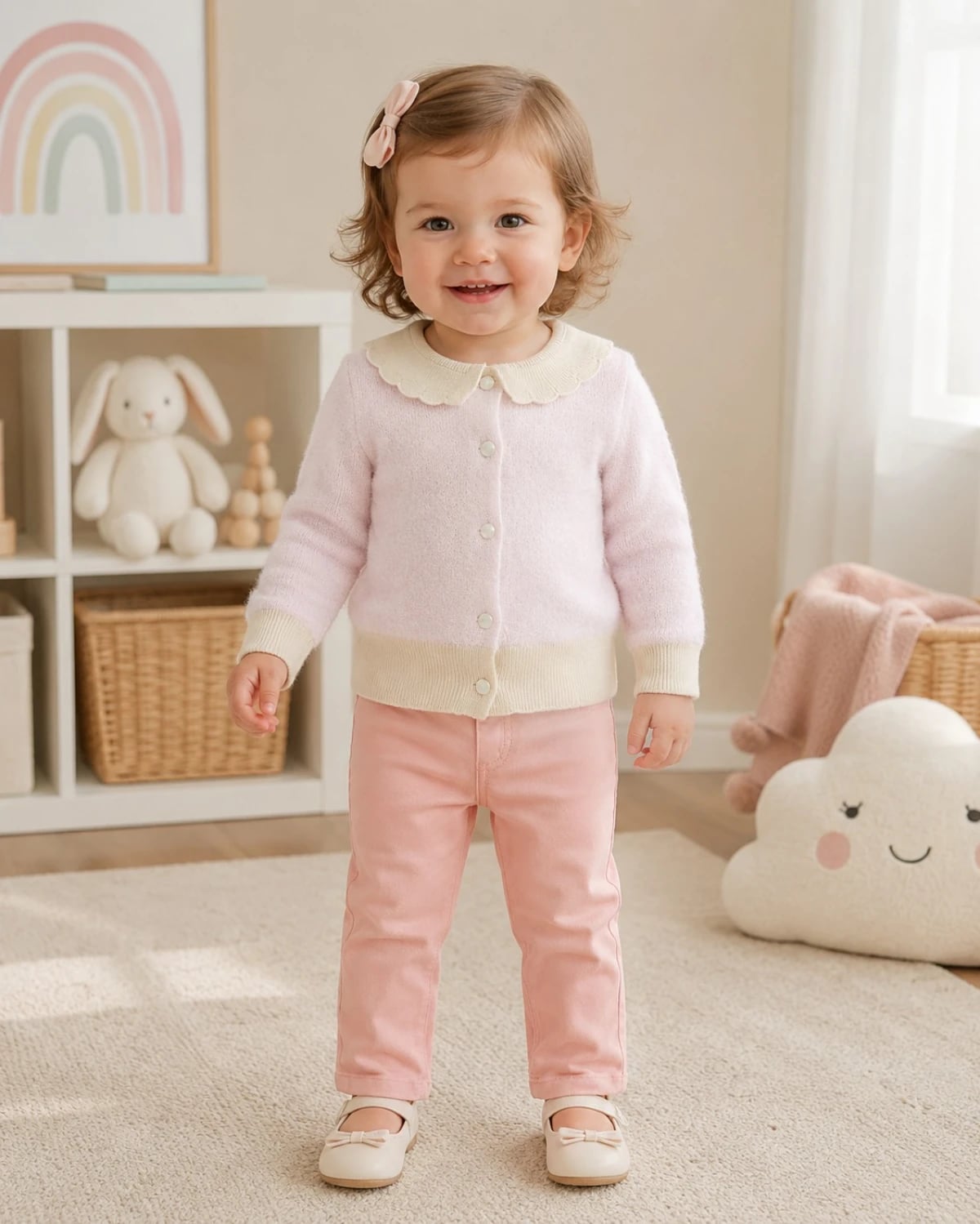 Girls' 2-Piece Cardigan and Trousers Set - Beige - Has Bereket - by Peralane
