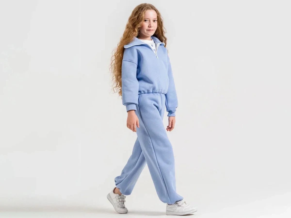 Girls' Zip Neck Fleece Tracksuit Set in Light Blue - ÖZ Bebe - by Peralane