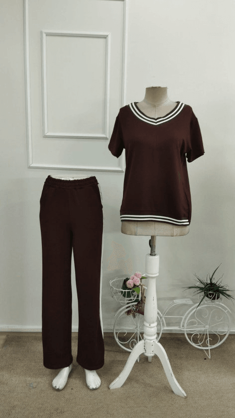 Women's Short-Sleeve V-Neck Viscose Two-Thread Top and Trousers Tracksuit Set - Janes - by Peralane - photo 4