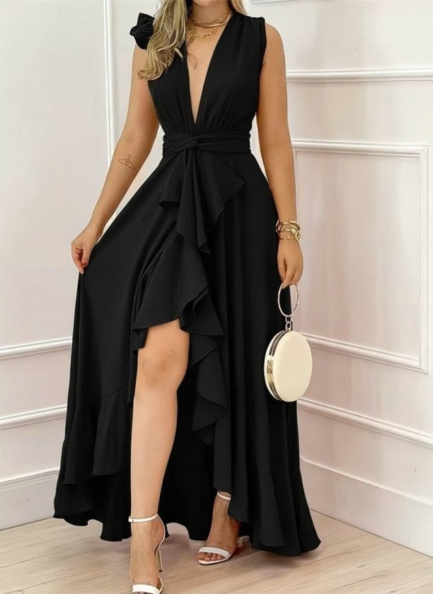 Women's Sleeveless Wrap Maxi Dress with Ruffle Trim - Janes - by Peralane