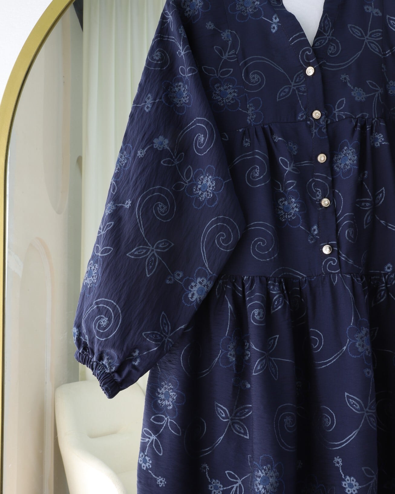 Navy Blue Floral Print Tiered Maxi Dress with Long Sleeves - Podyumplus - by Peralane - photo 8
