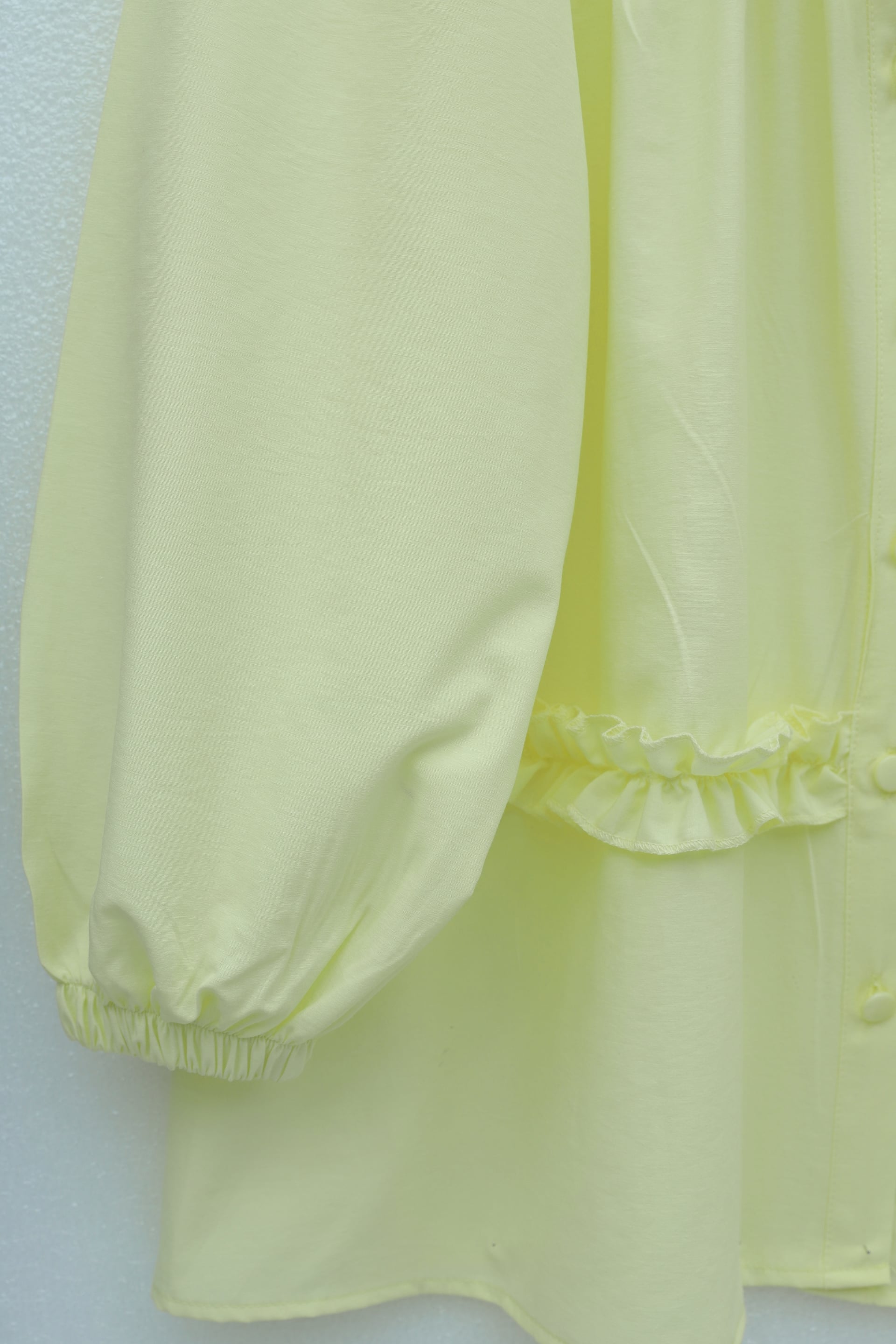 Ruffled Poplin Tunic with Elastic Smocked Yoke and Button Front - Yellow - Podyumplus - by Peralane - photo 5