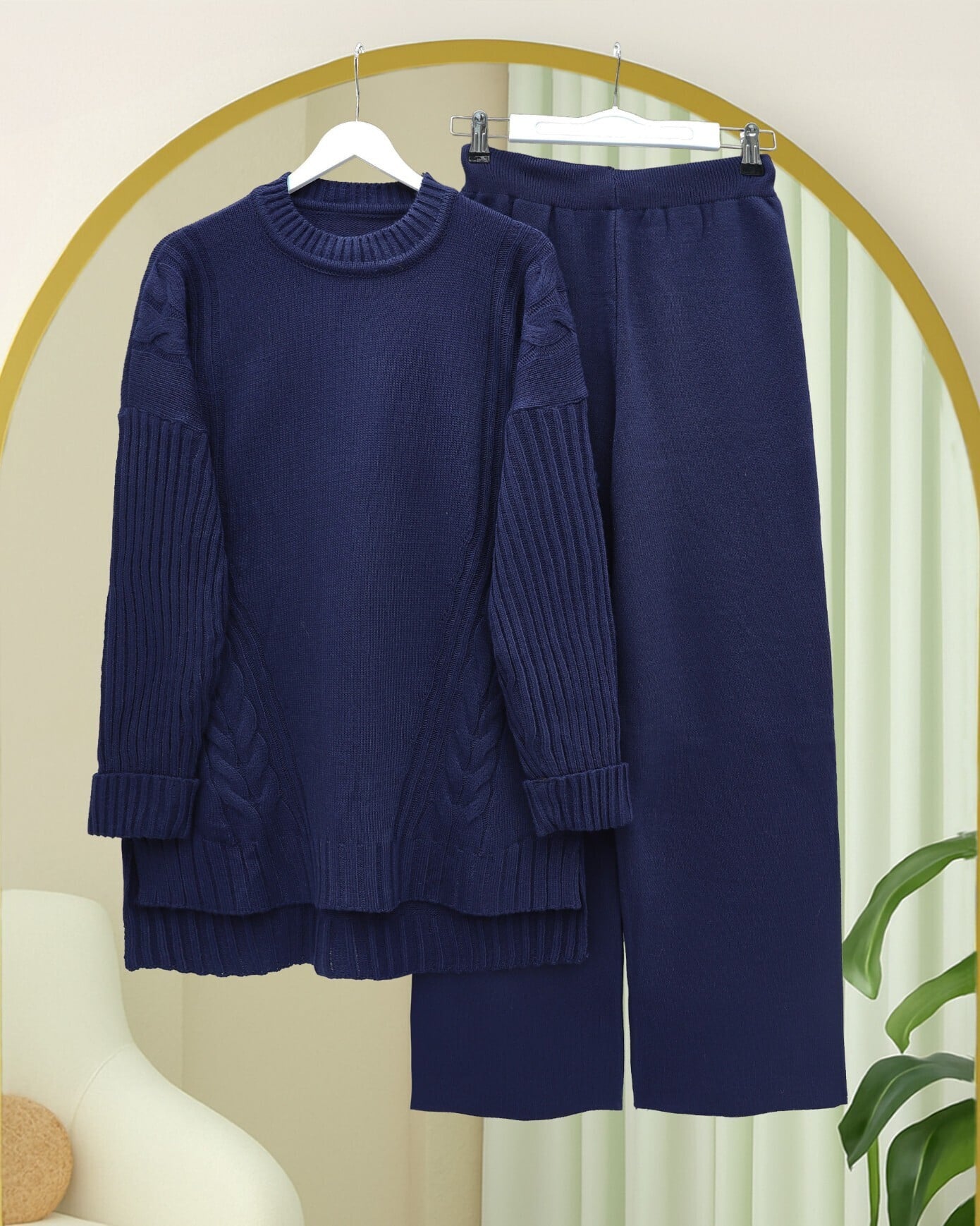 Knit Patterned Long Back Two-Piece Set - Navy - Podyumplus - by Peralane - photo 3