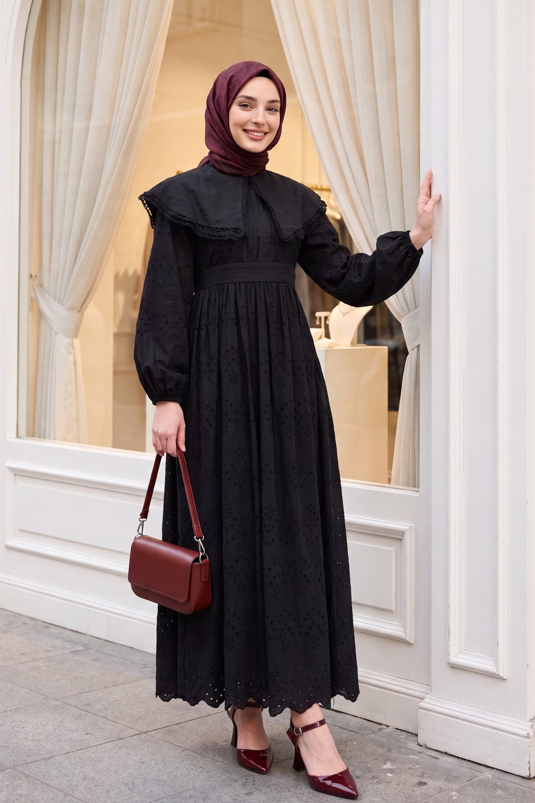 Cape Collar Lace Detail Dress - Black - Podyumplus - by Peralane - photo 4