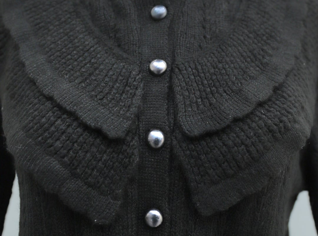 Black Knit Cardigan with Ruffled Collar and Button Front - Podyumplus - by Peralane - photo 8