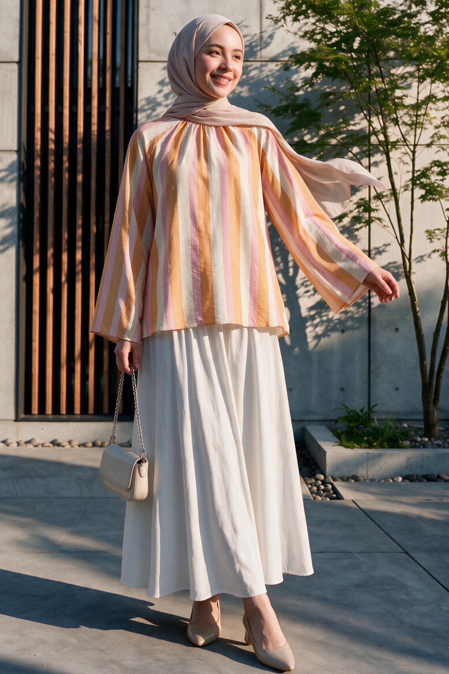 Back-Tie Spanish Sleeve Thick Striped Loose Blouse - Orange - Podyumplus - by Peralane - photo 5