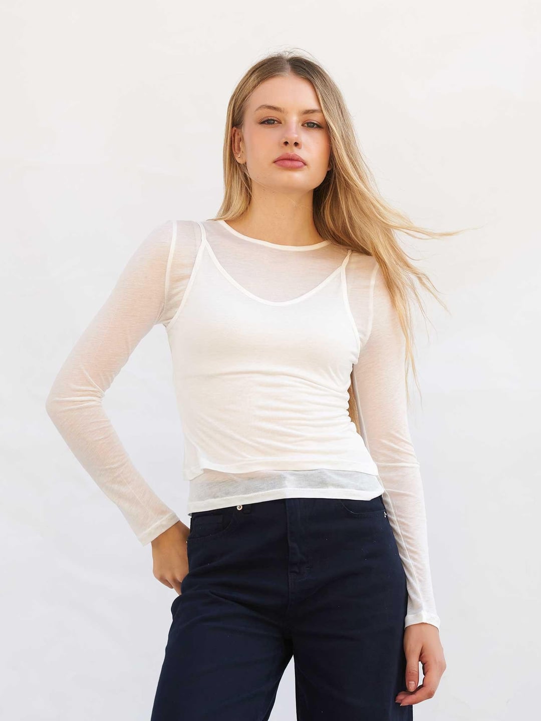 Women's Double-Layer Long-Sleeved Blouse in Ecru - Lefon - by Peralane - photo 2