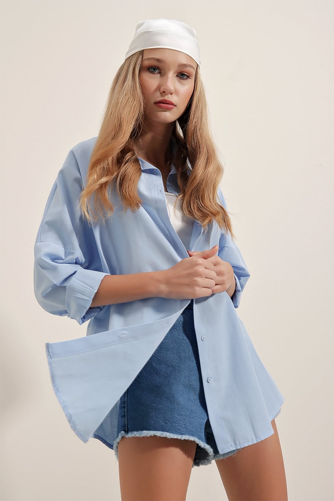 Oversize Long Basic Blouse - Blue - Bigdart - by Peralane - photo 3