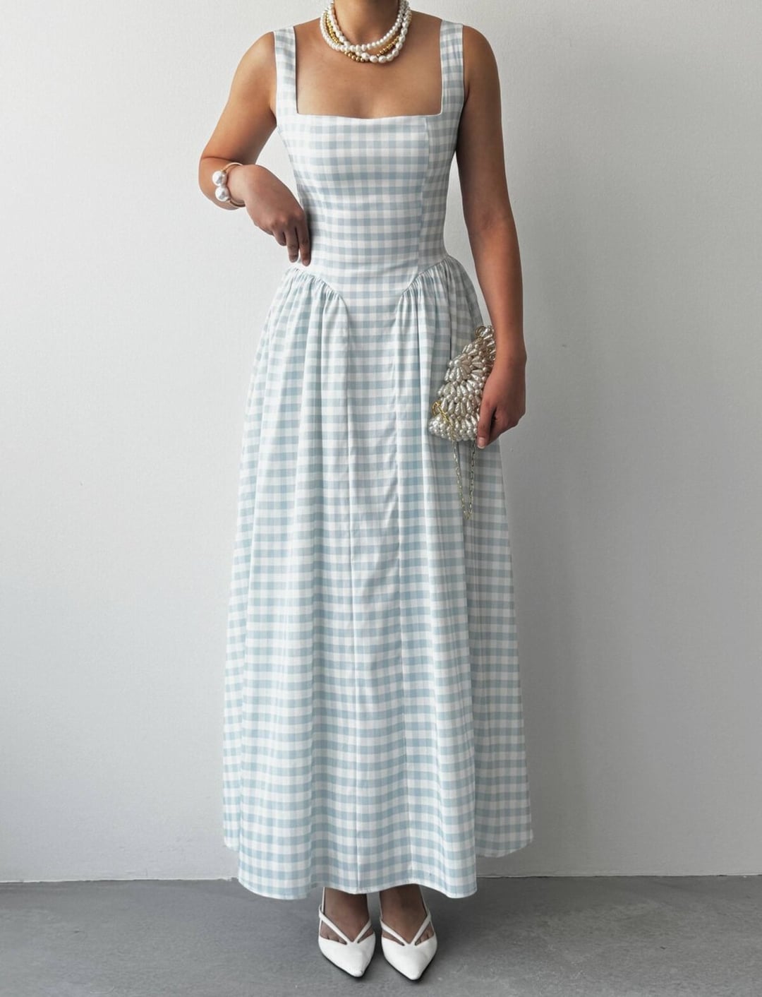 Blue Gingham Sleeveless Midi Dress for Women - Etika - by Peralane - photo 2