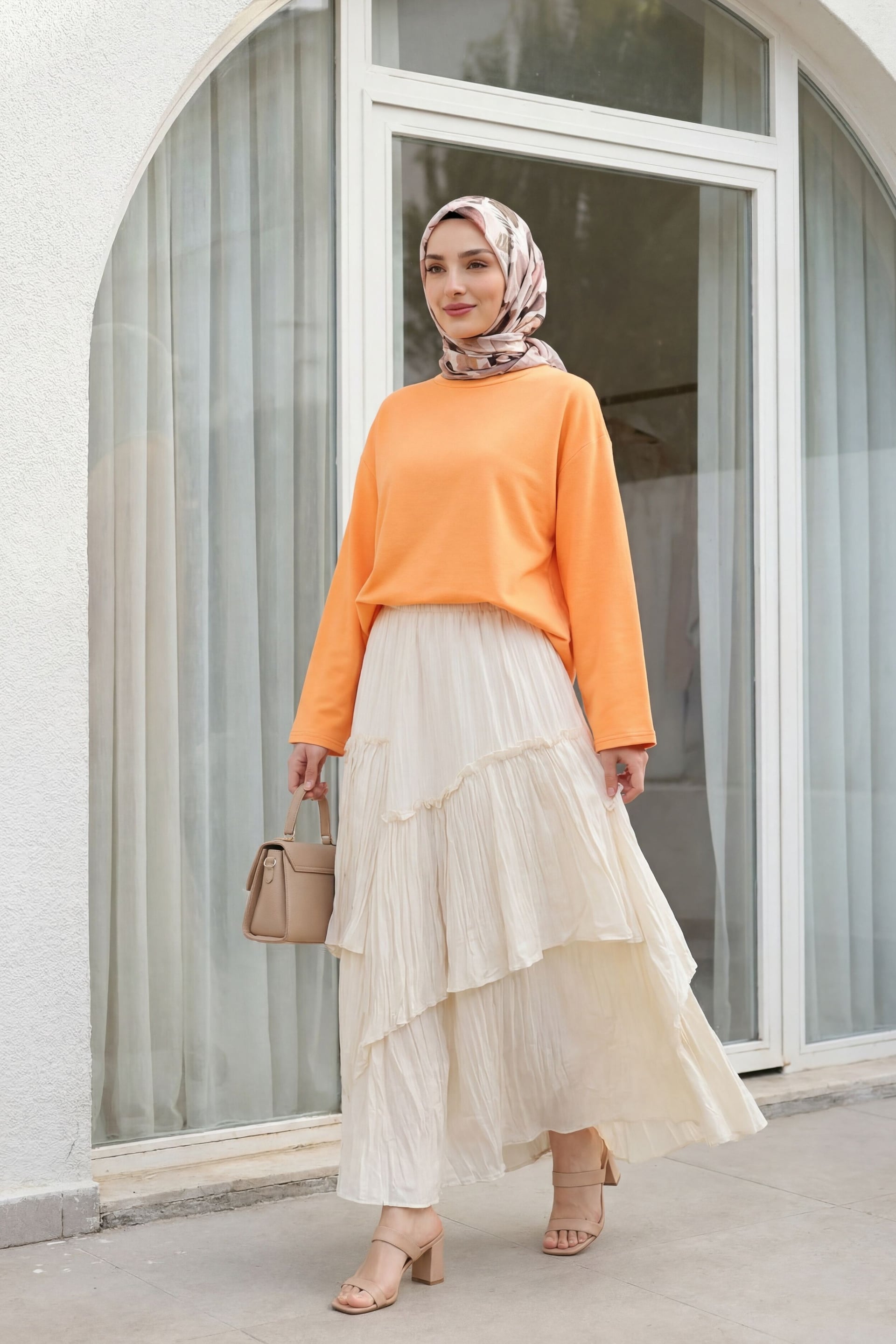 Round Neck Relaxed Knit Blouse - Orange - Podyumplus - by Peralane - photo 4
