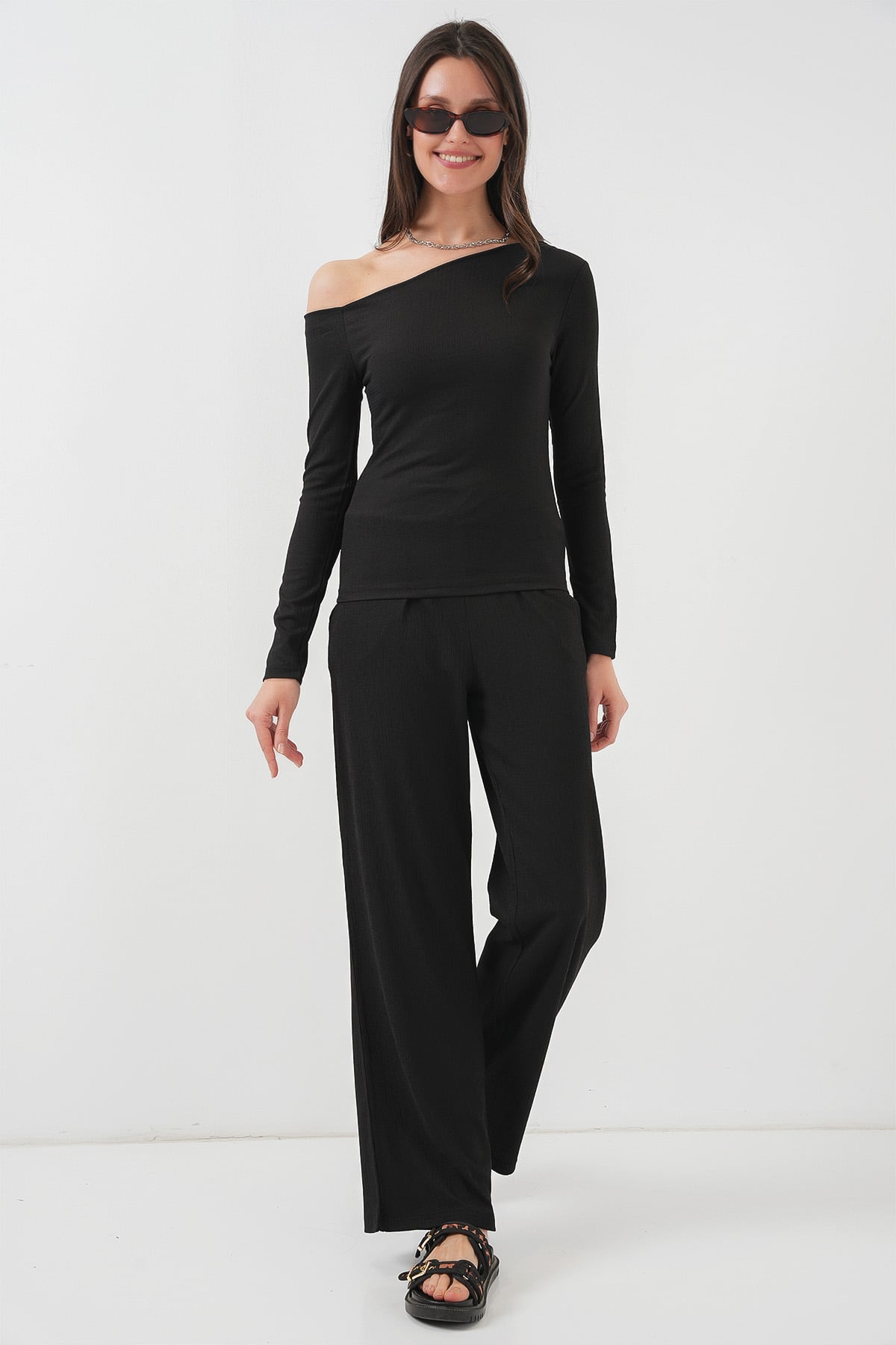Black Off-Shoulder Fitted Top and Pants Set - Bigdart - by Peralane - photo 7
