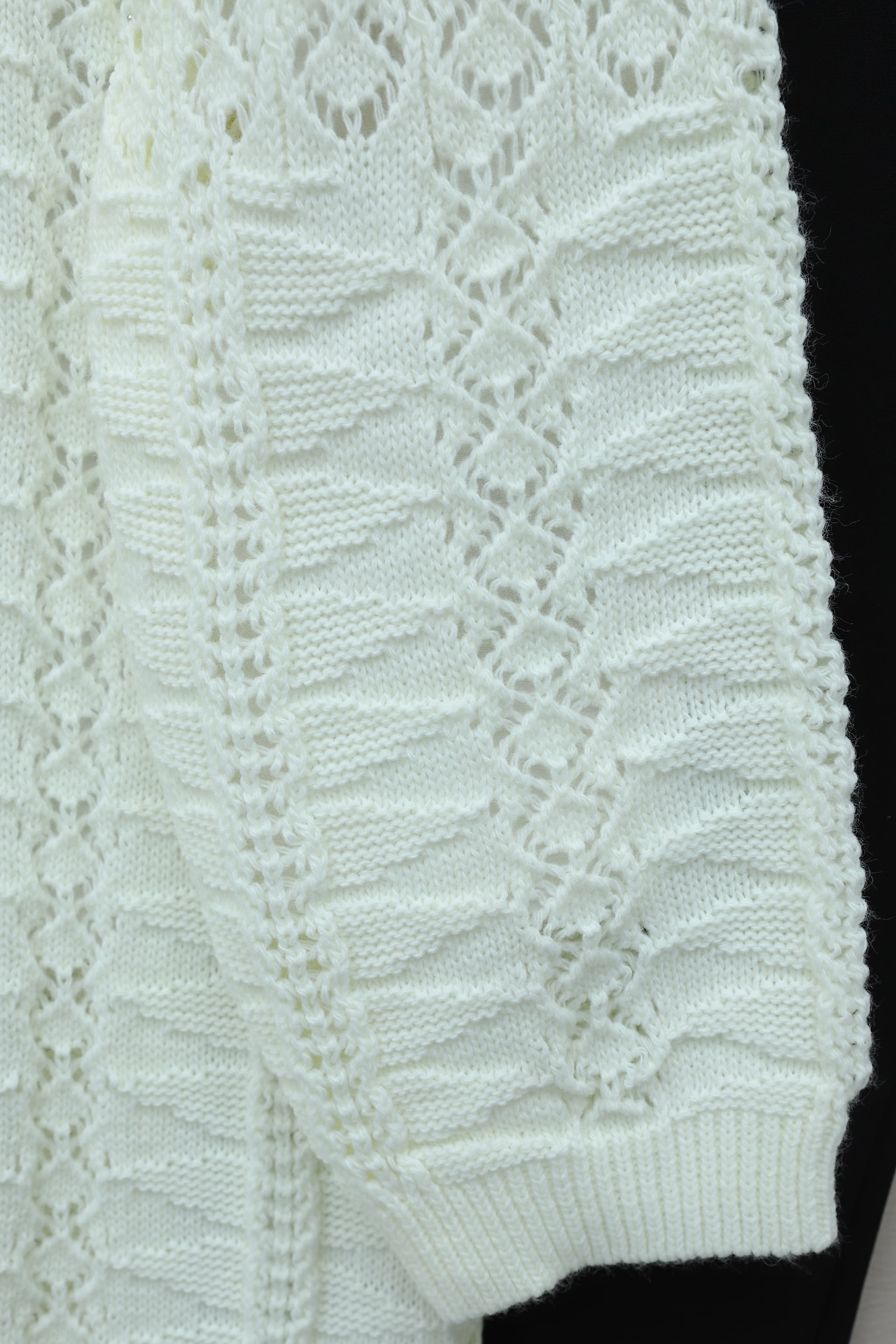 Pom-Pom Mixed Pattern Mid-Length Knitted Cardigan - Ecru - Podyumplus - by Peralane - photo 5