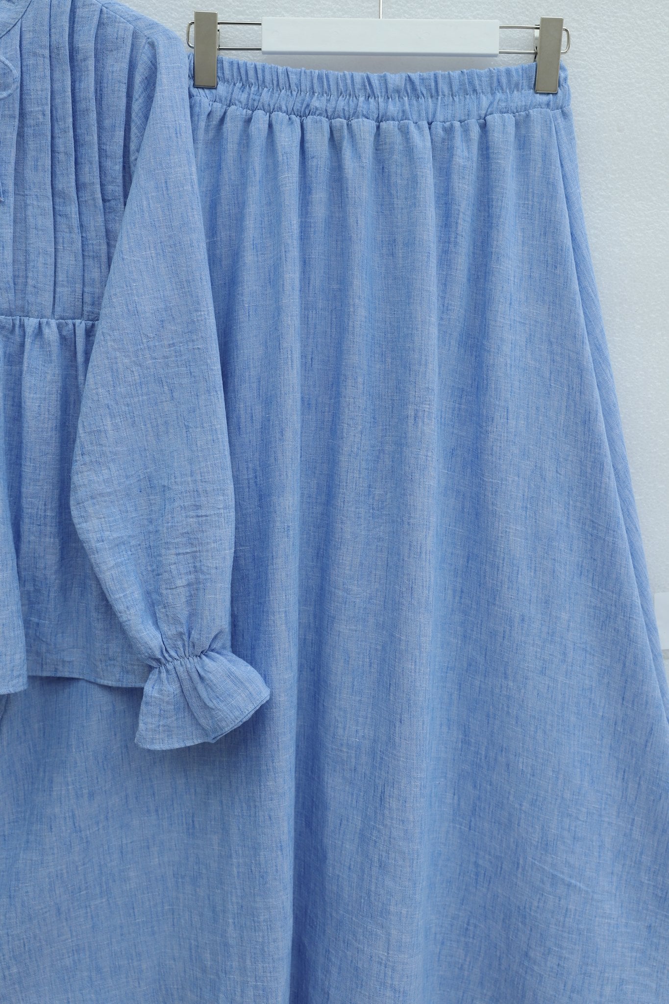 Women's Half-Button Linen Look Two-Piece Set with Tie Waist and Elasticated Cuffs - Blue - Podyumplus - by Peralane - photo 10