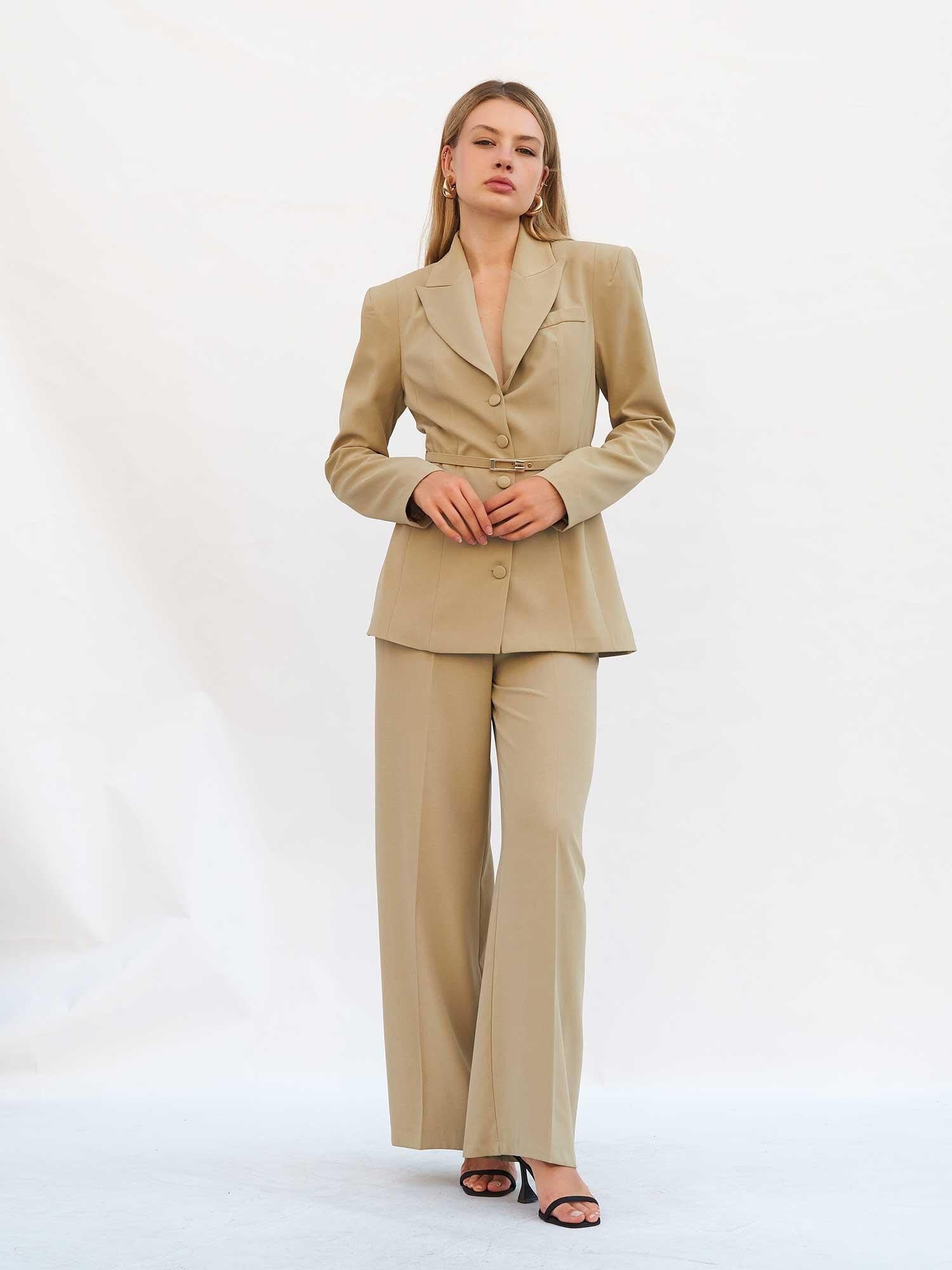 Women's High-Waist Wide-Leg Trousers in Light Green - Lefon - by Peralane