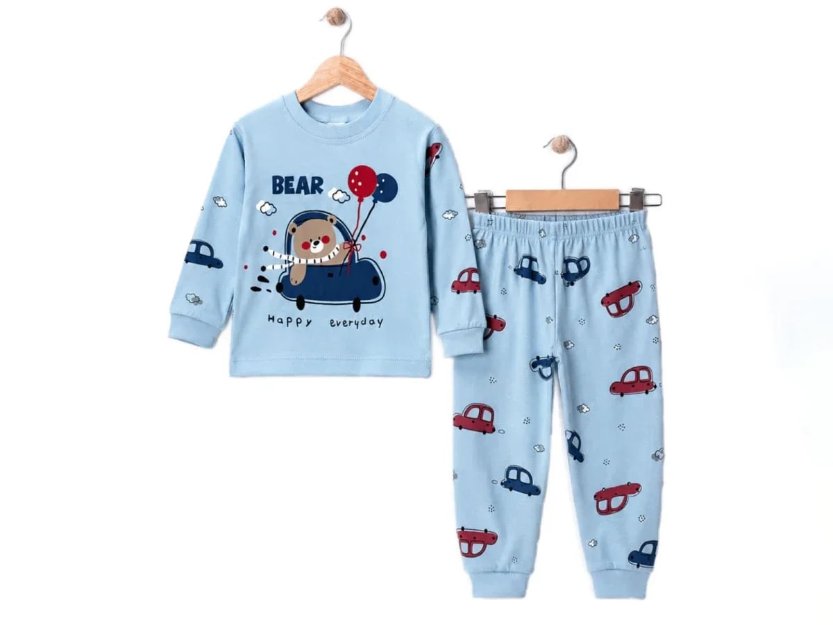 Boys' Car Print Pyjama Set - Light Blue - Supermini - by Peralane