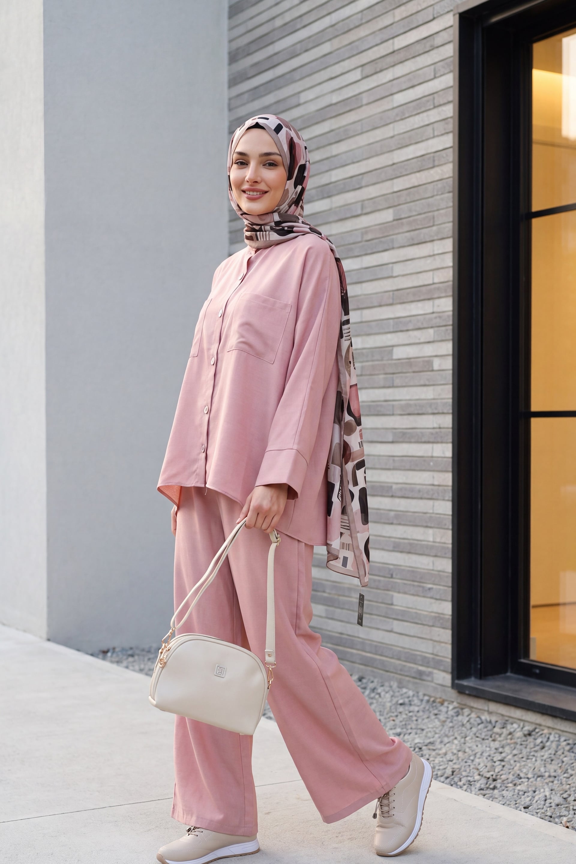 Dusty Rose Linen-Blend Tunic and Wide-Leg Trousers Co-ord Set - Podyumplus - by Peralane - photo 2