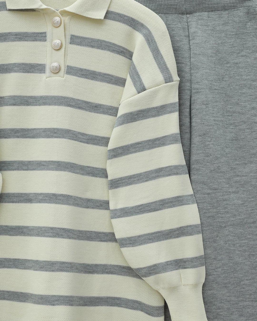 Polo Collar Striped Knit Lounge Set - Grey - Podyumplus - by Peralane - photo 6