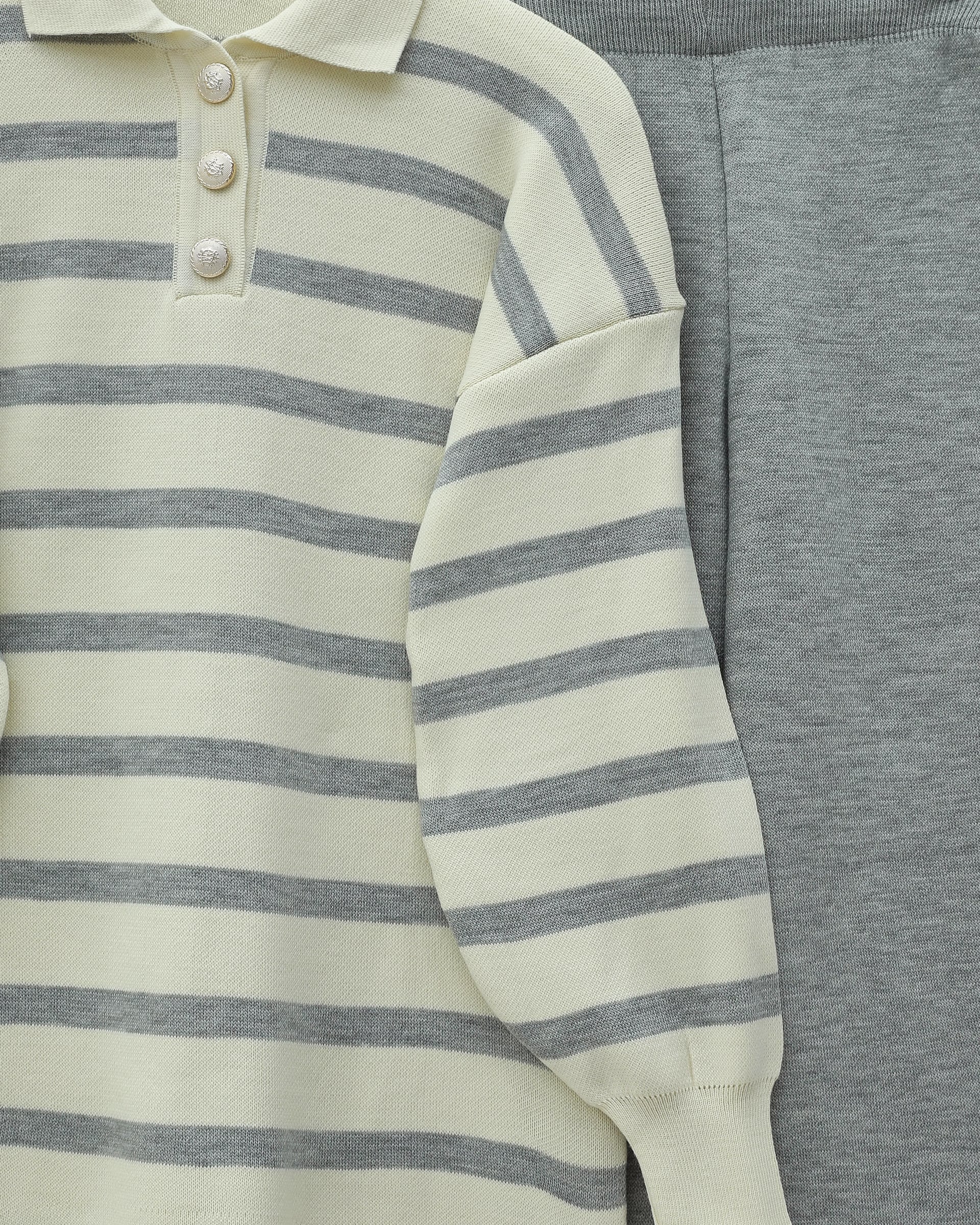 Polo Collar Striped Knit Lounge Set - Grey - Podyumplus - by Peralane - photo 6