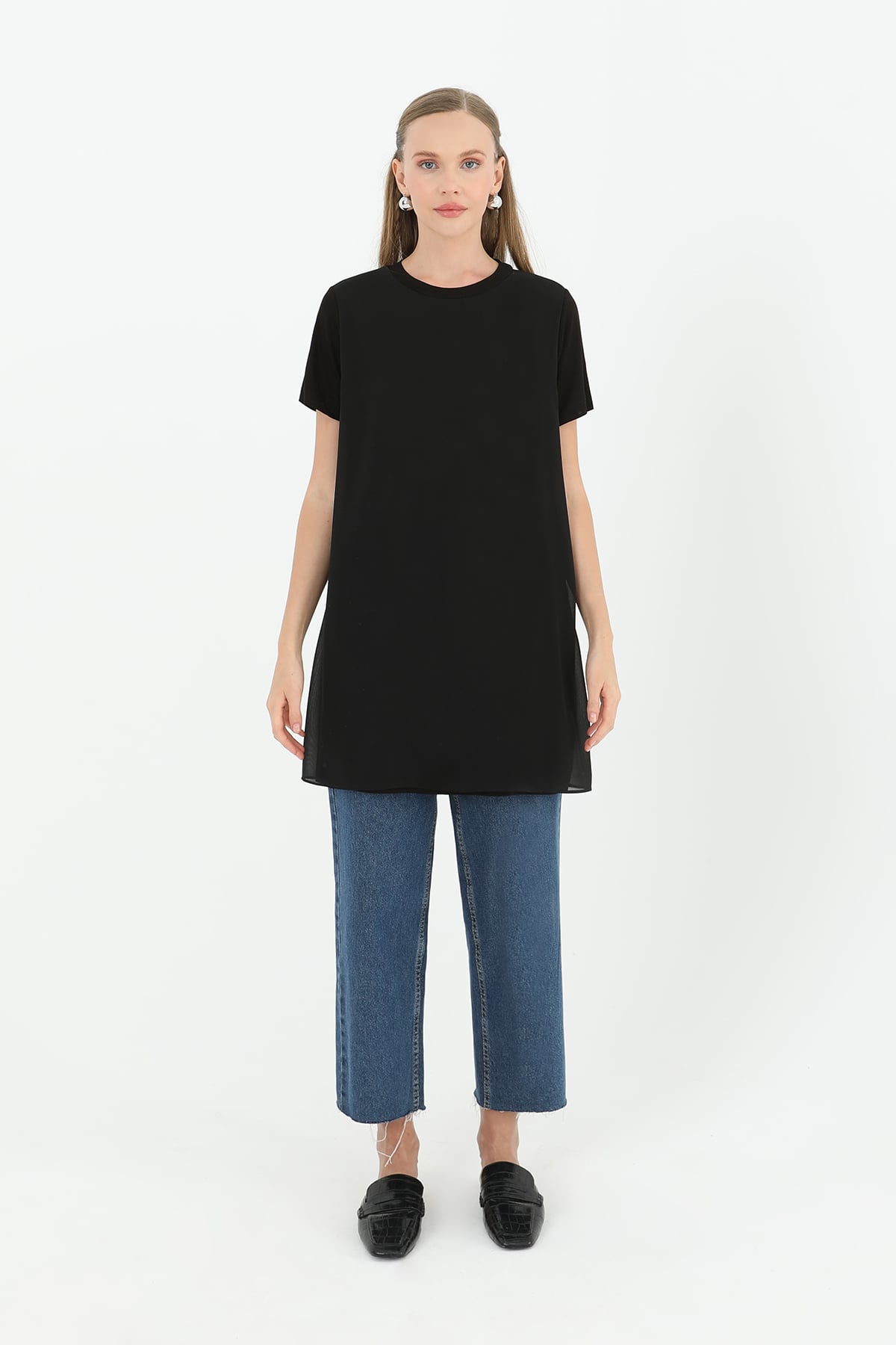 Women's Basic Long T-Shirt - Black - Puane - by Peralane