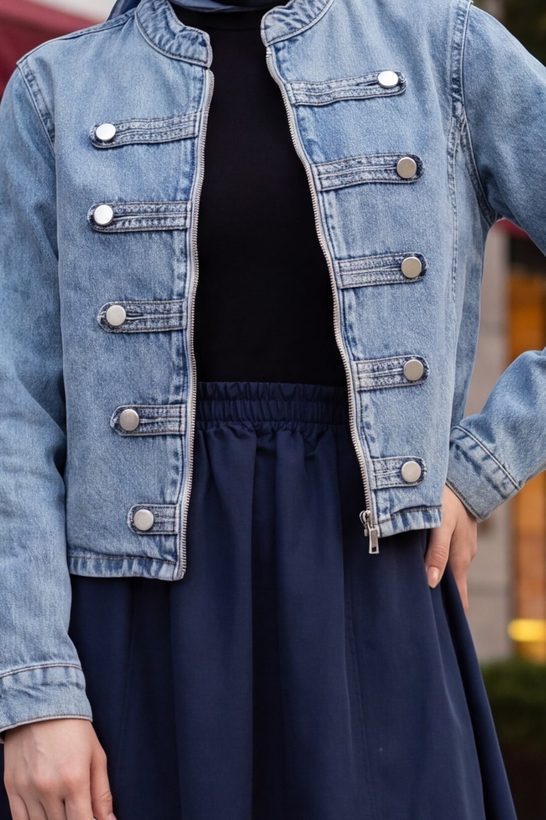Women's Button Detail Denim Jacket 0771 - Blue - Bigdart - by Peralane - photo 6
