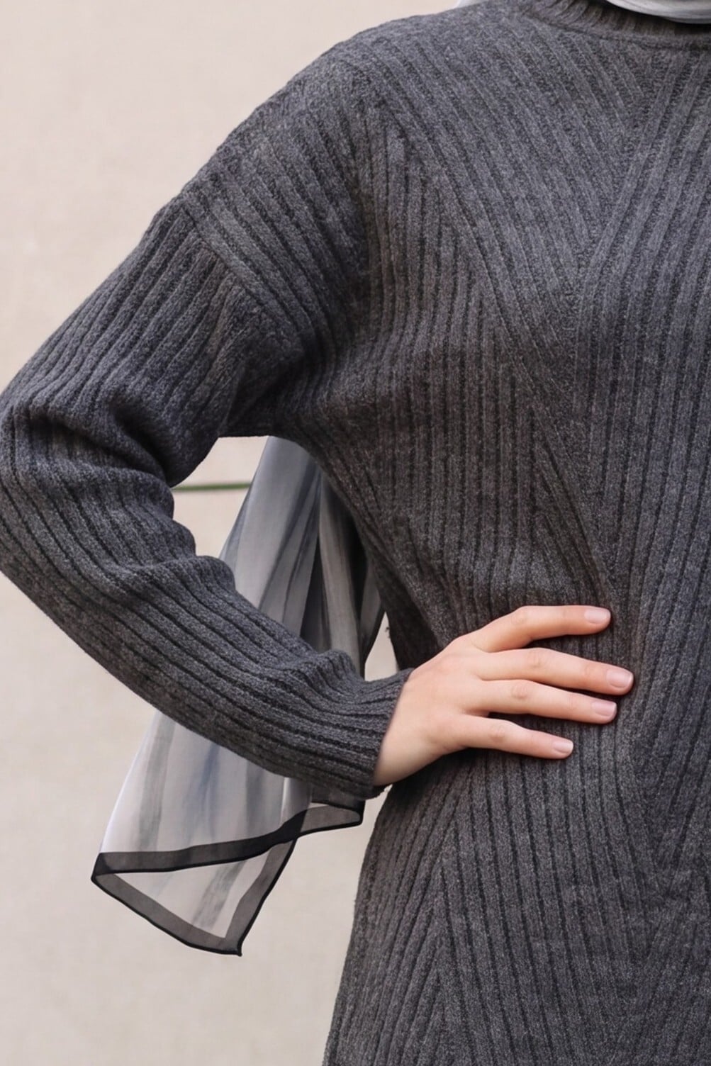 Chevron Pattern Knitted Tunic in Dark Grey - Podyumplus - by Peralane - photo 8