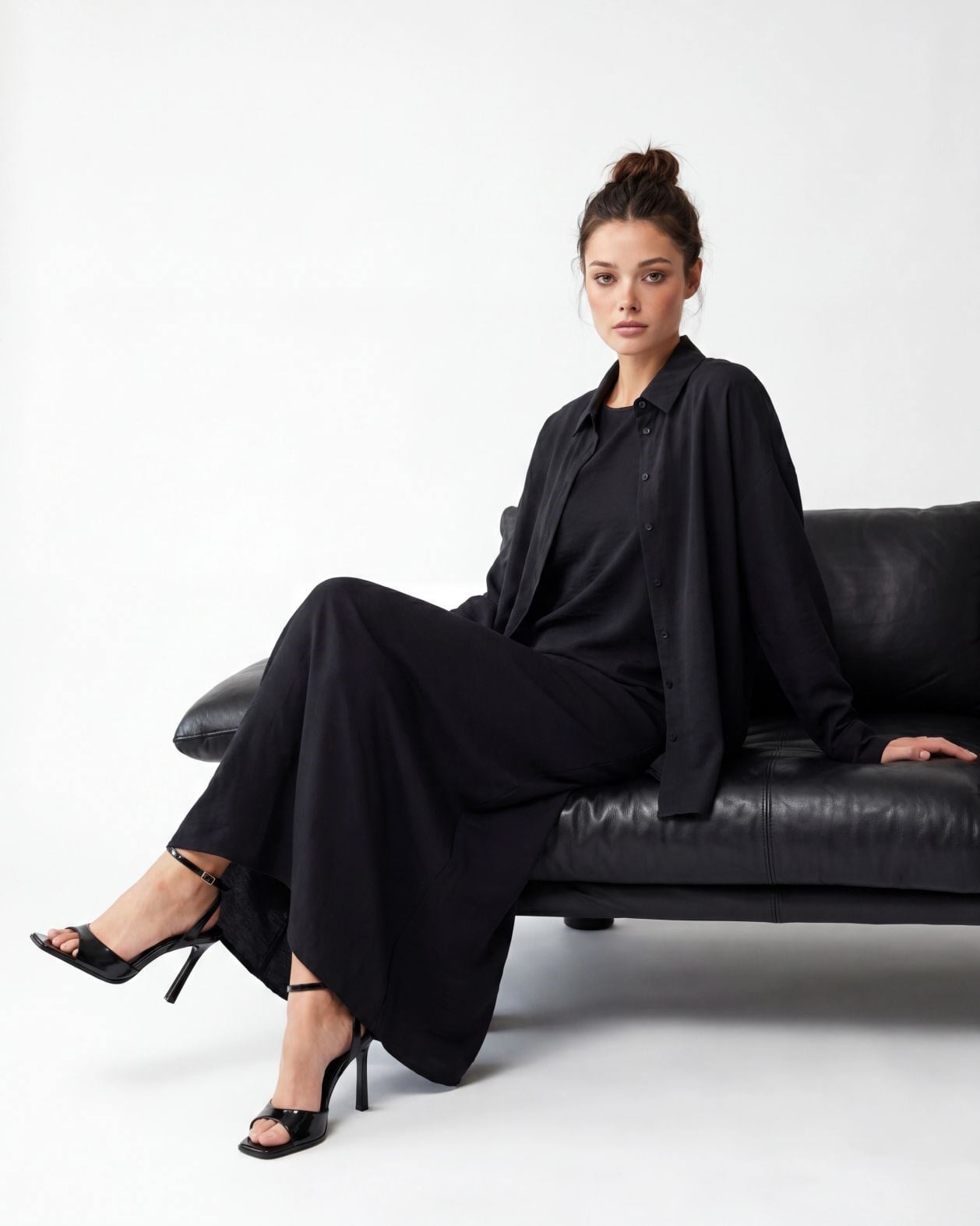 Black Modal Blend Shirt and Maxi Dress Set - Fame - by Peralane - photo 2