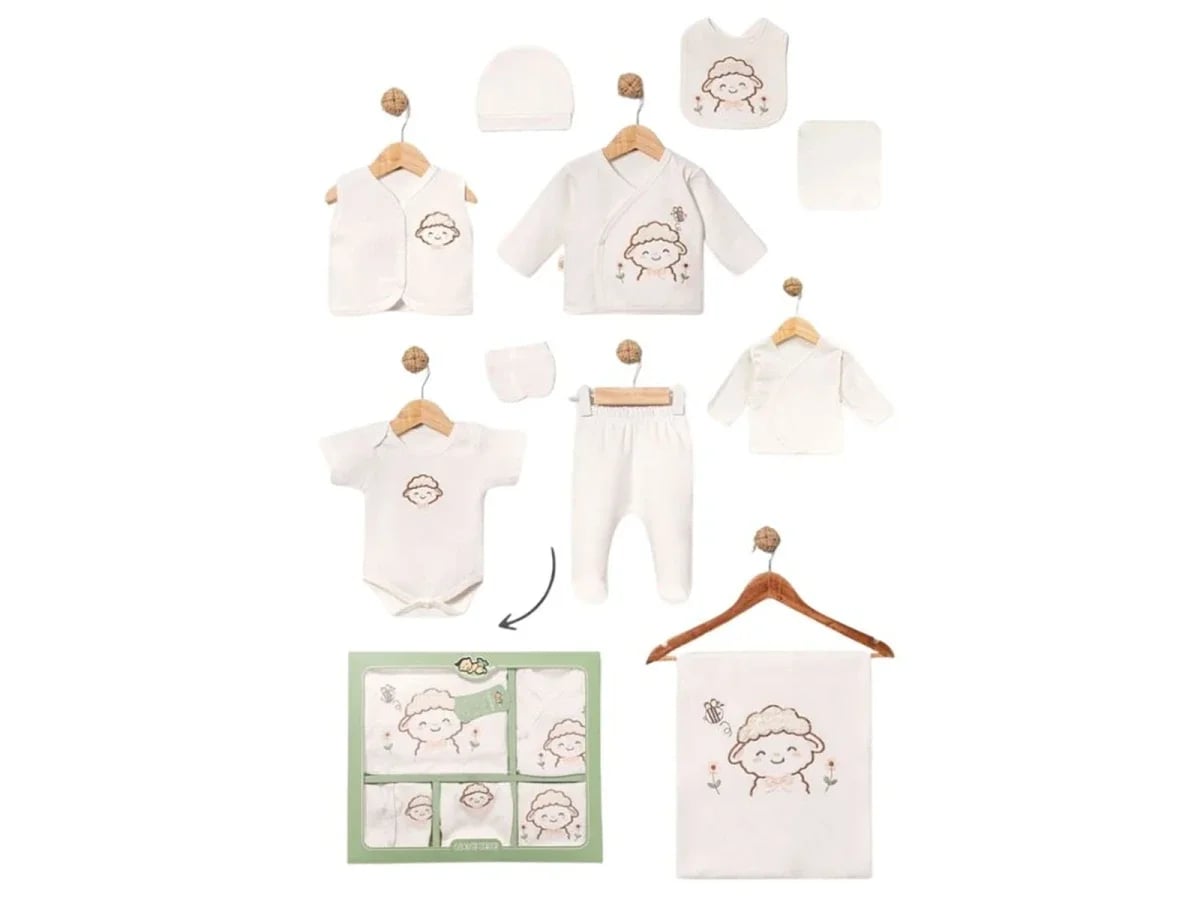 Lamb Detail 10-Piece Hospital Exit Baby Girl Bodysuit Set - Powder - Baby Zuhu - by Peralane