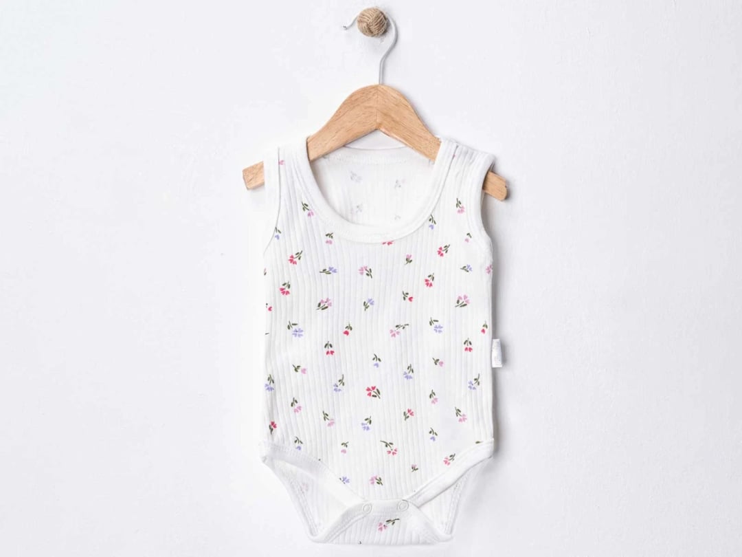White Floral Print Snap Closure Baby Bodysuit - Supermini - by Peralane